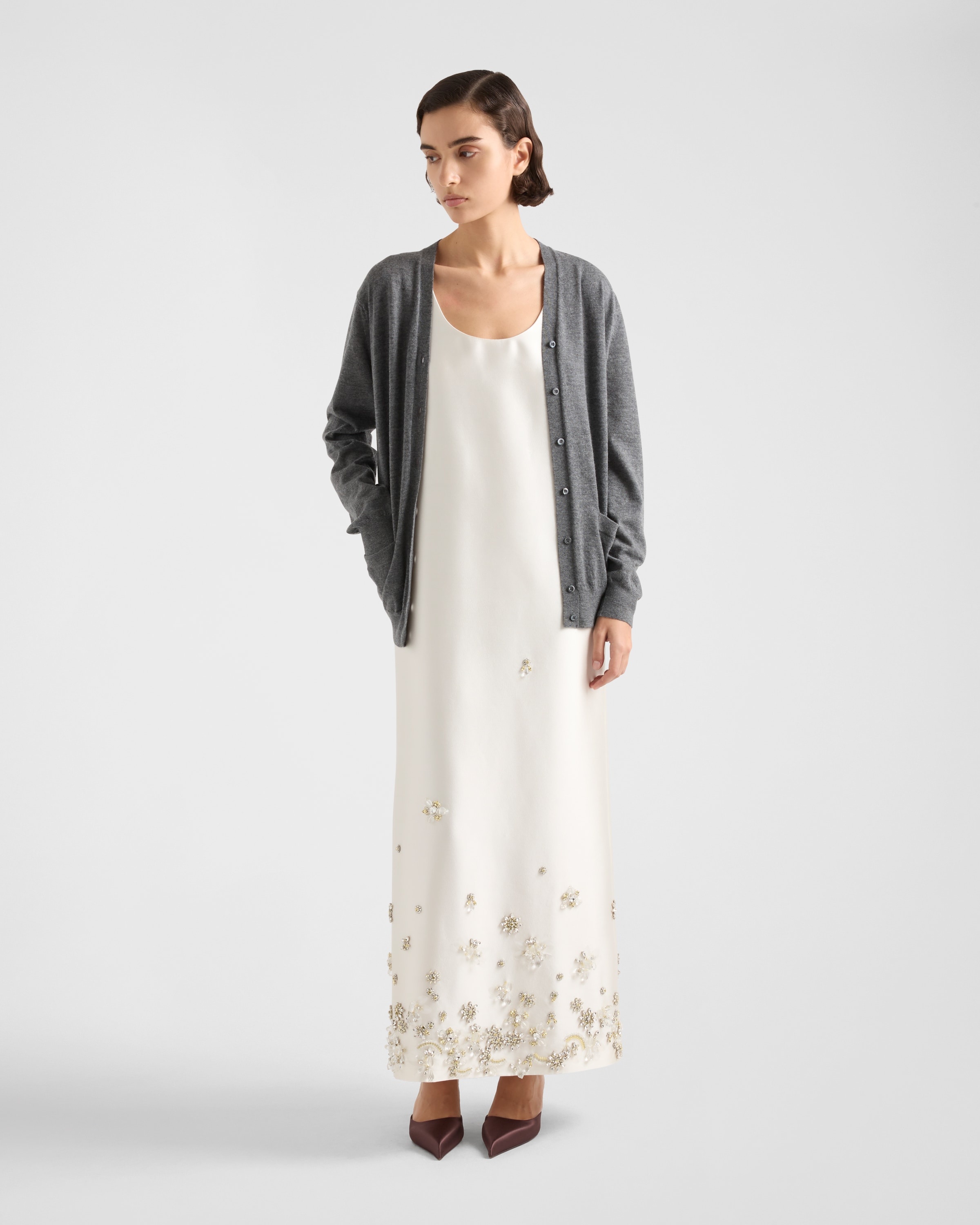 Long embroidered silk and wool dress - 2