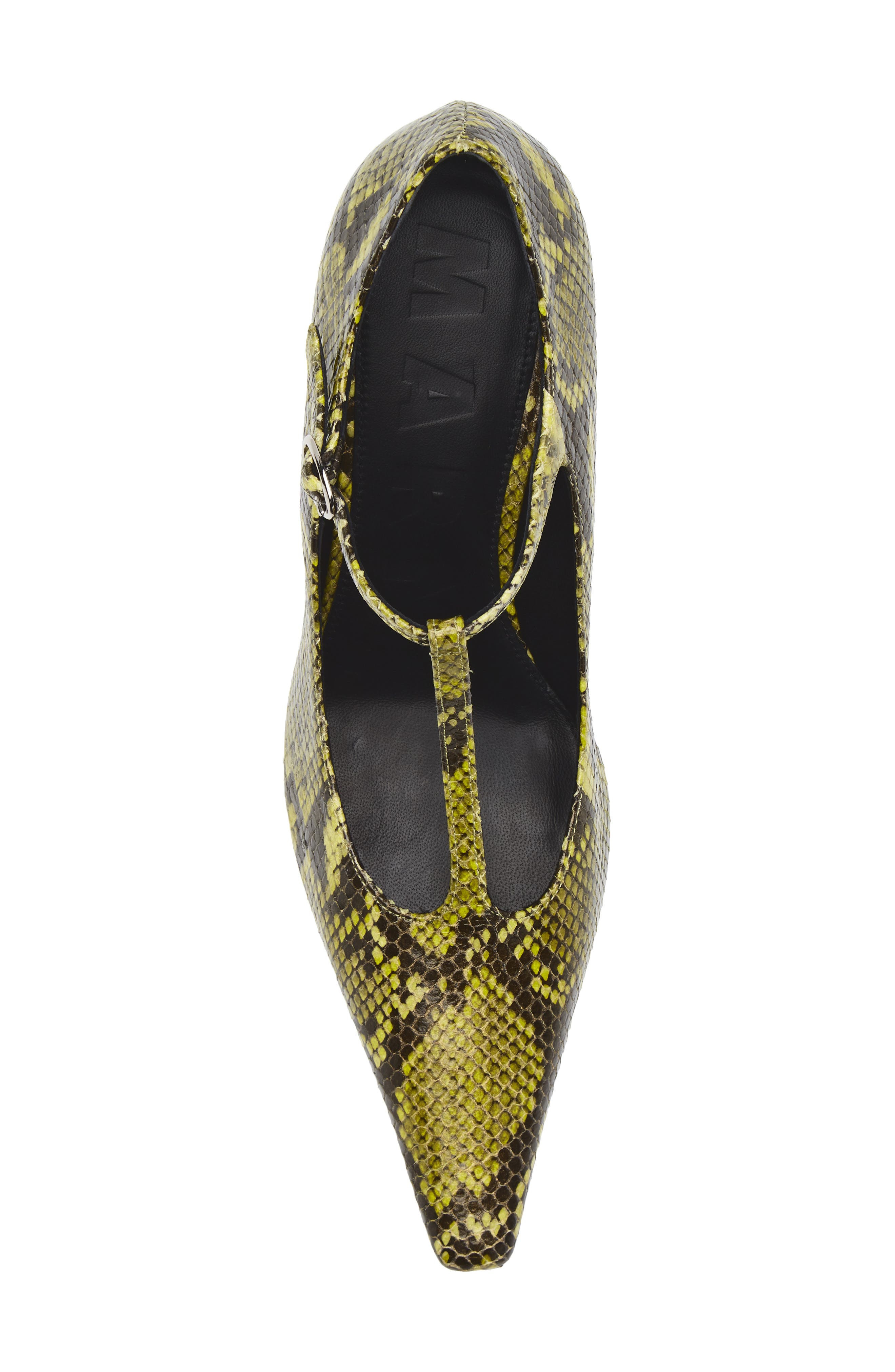 Marni Orb T-Strap Pointed Toe Snakeskin Embossed Leather Pump in 00V07 Light Lime at Nordstrom - 5