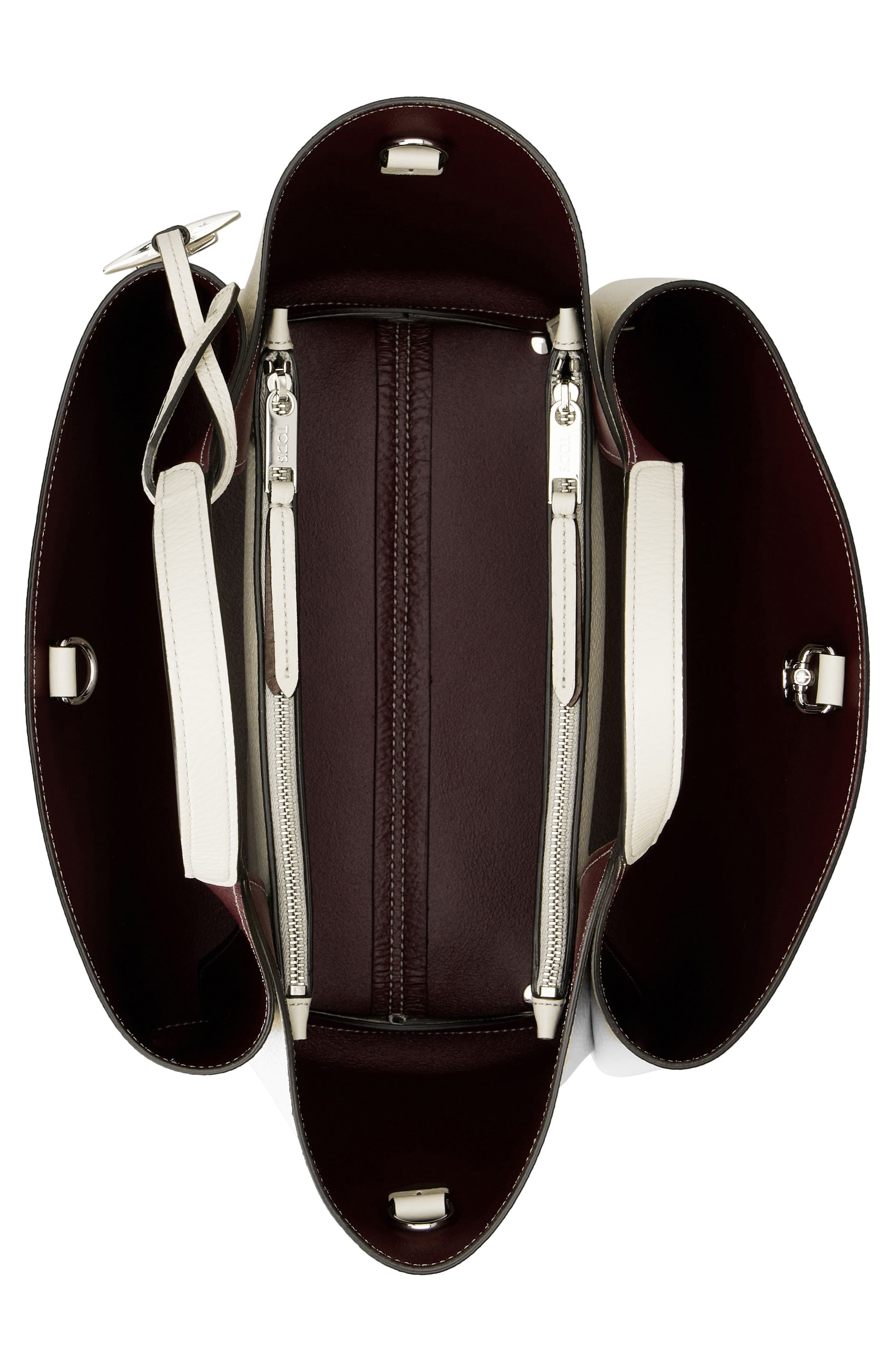Tod's Mini Leather Tote in Bianco Calce/Bordeaux at Nordstrom - 4