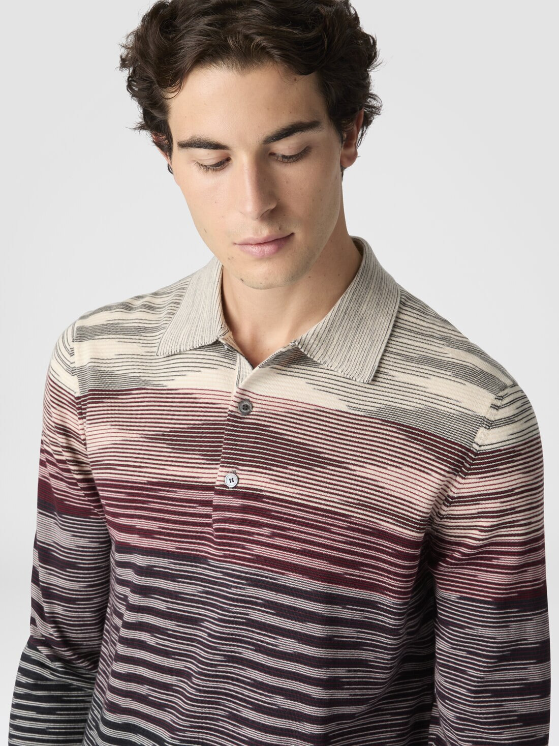 Long Sleeve Polo in Pure Wool with Flame Pattern - 5