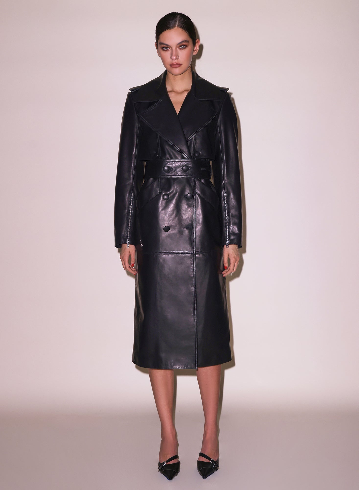 Moto Leather Trench Coat - 8