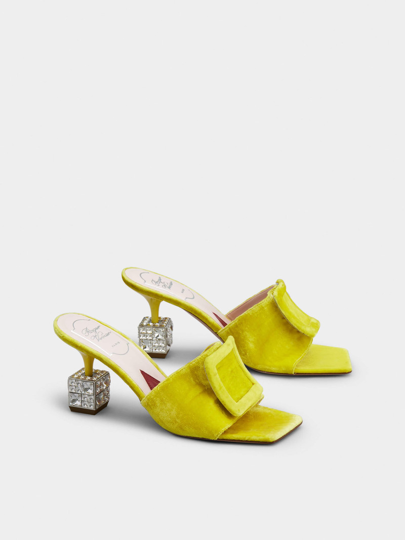 Roger Vivier Cube Strass Heel Mules in Velvet outlook