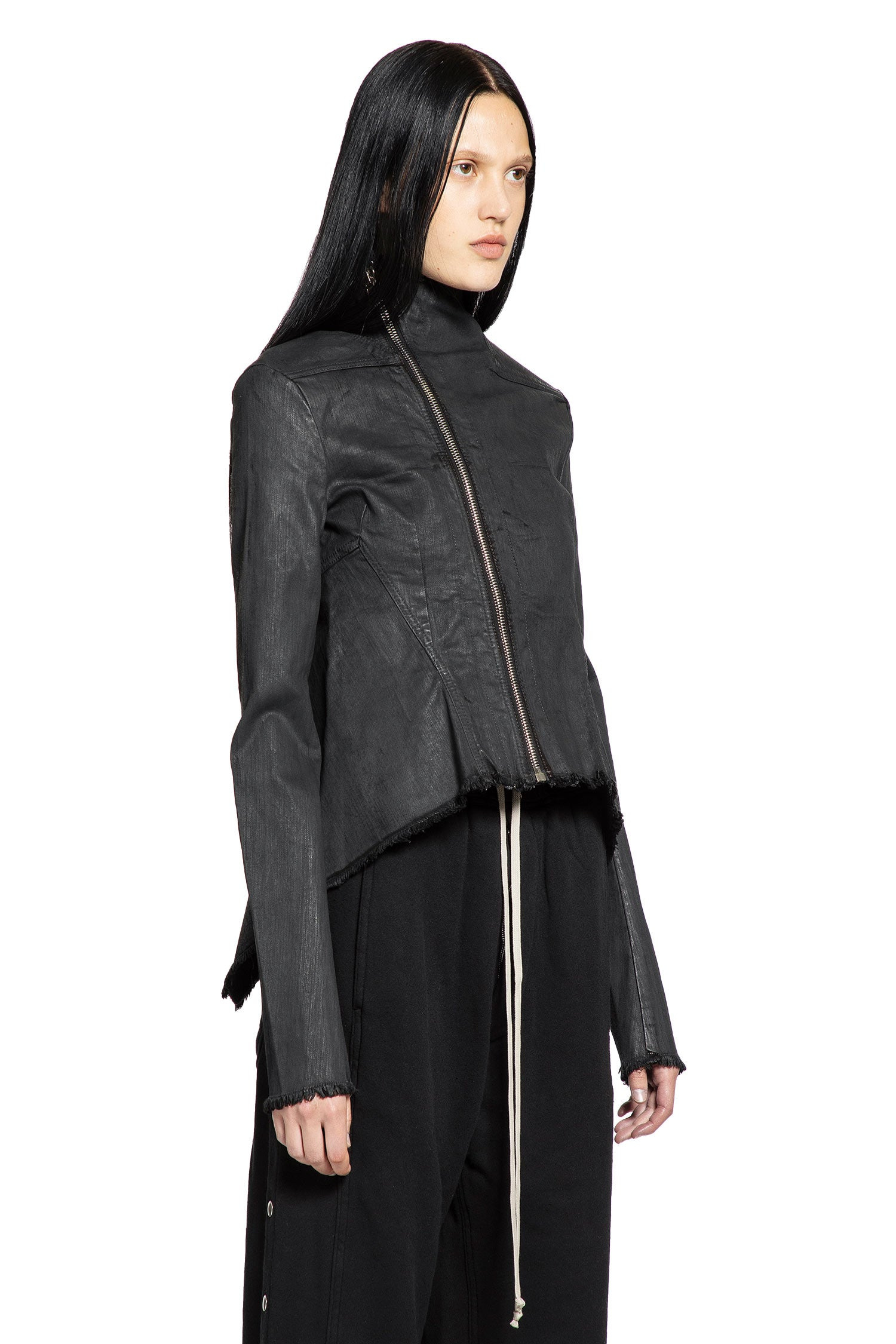 Asymmetric Zip Stretch Denim Jacket - 2