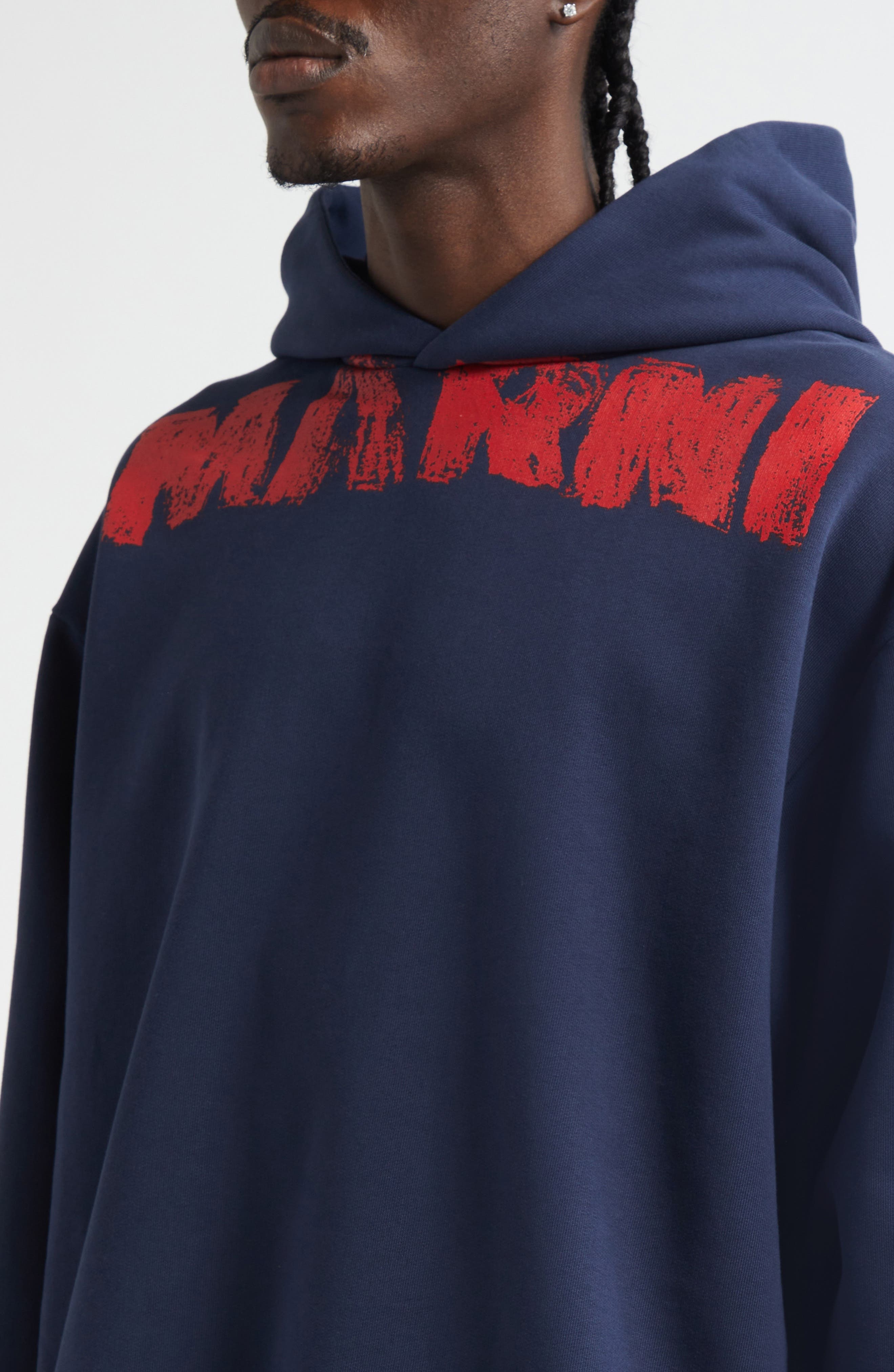 Marni Monolith Oversize Logo Graphic Hoodie in Navy/Blue at Nordstrom - 4