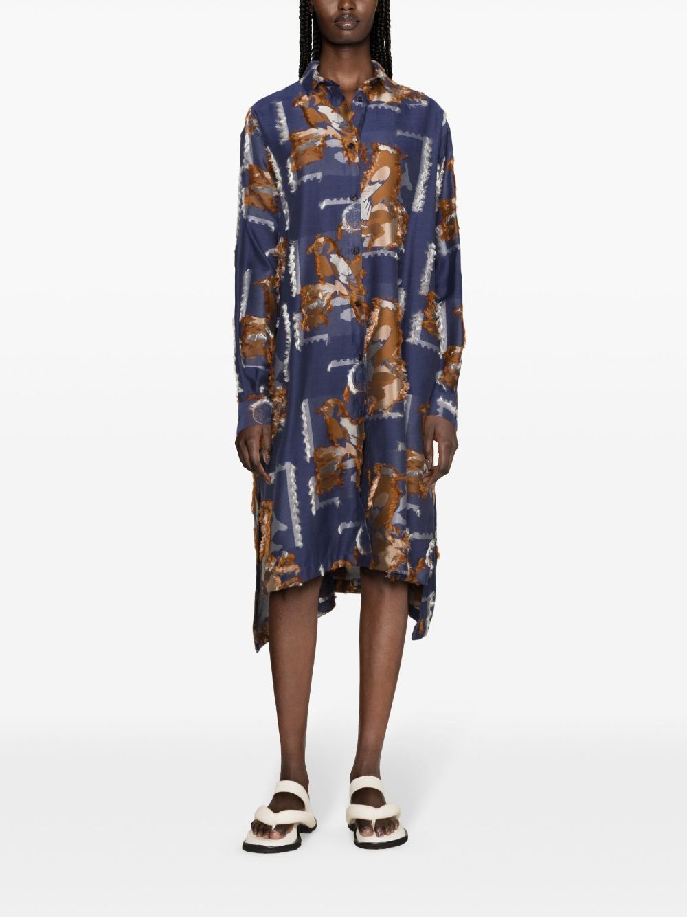 Tape bird-pattern midi dress - 2