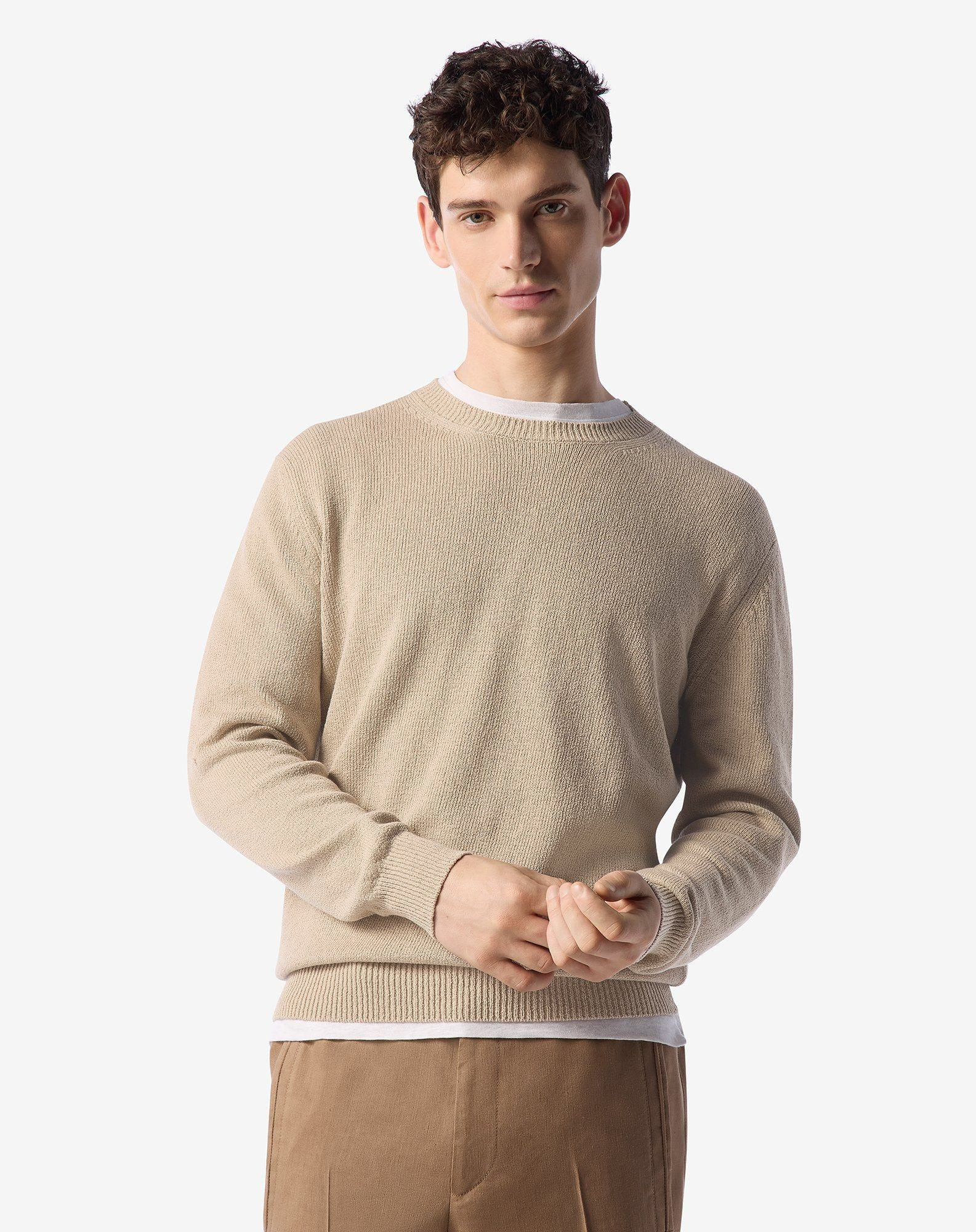 Beige cotton and cashmere crew neck knitwear - 2