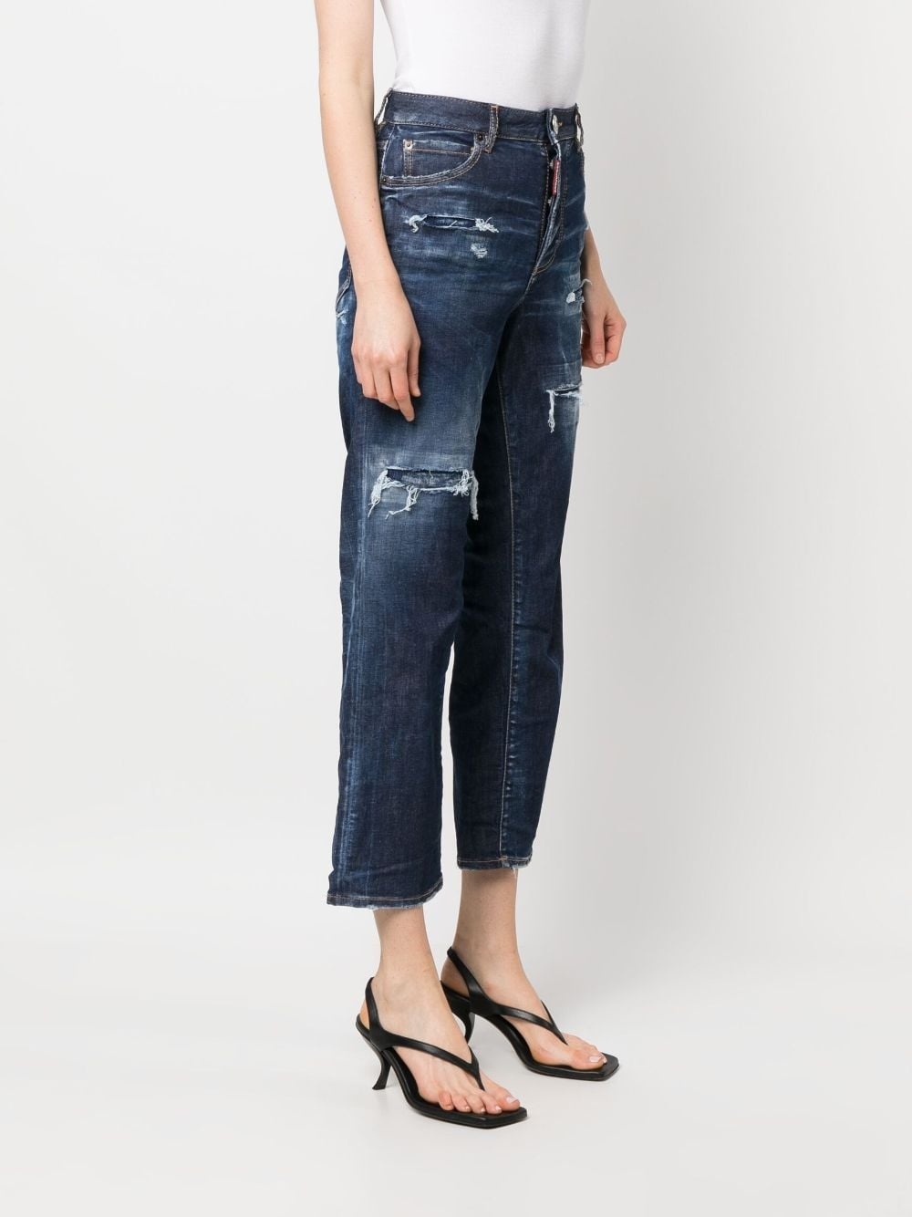 distressed-effect high-waisted jeans - 3