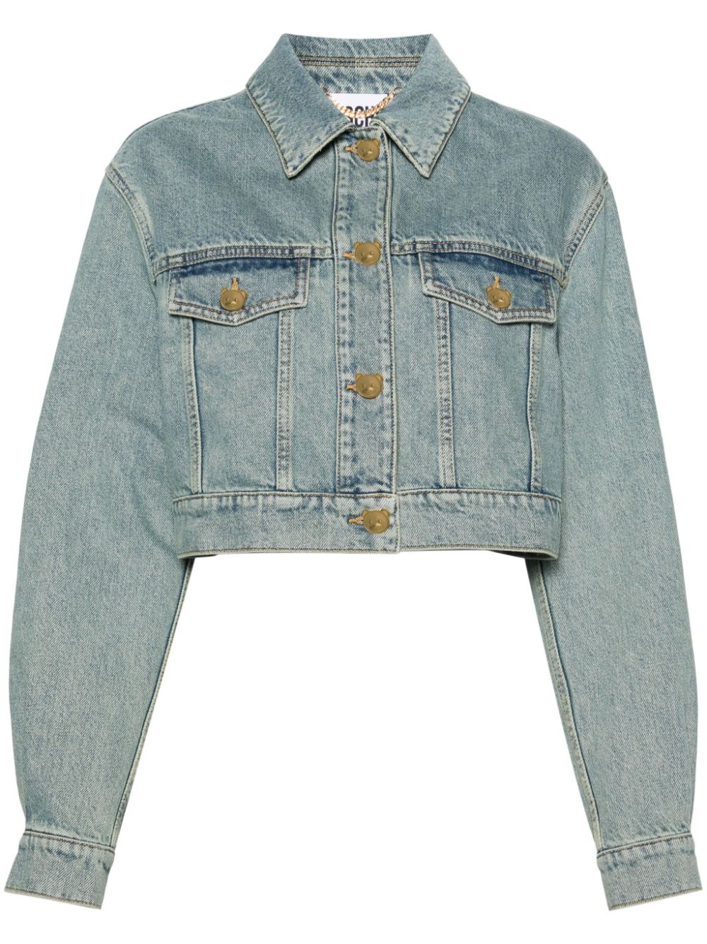 Teddy Bear-buttons cropped denim jacket - 1