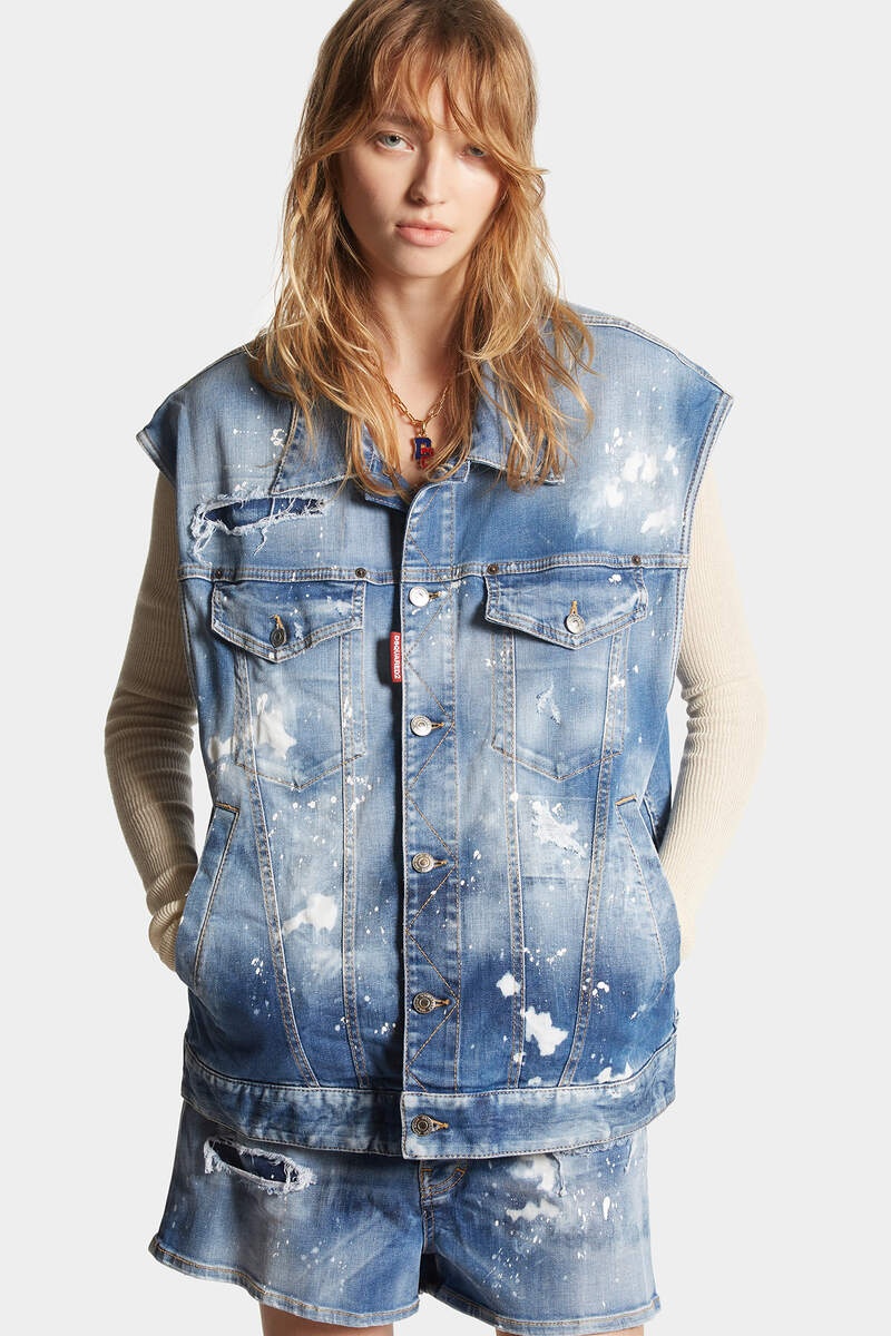 MEDIUM ICE SPOTS WASH DENIM OVER VEST - 5