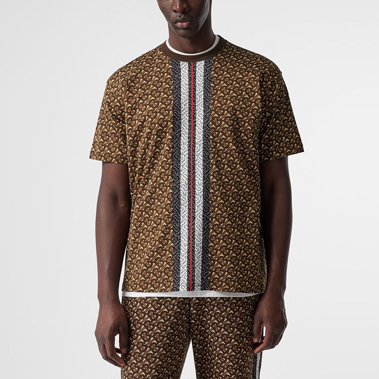 Men's Burberry Logo Stripe Printing Short Sleeve Brown 80182391 - 5