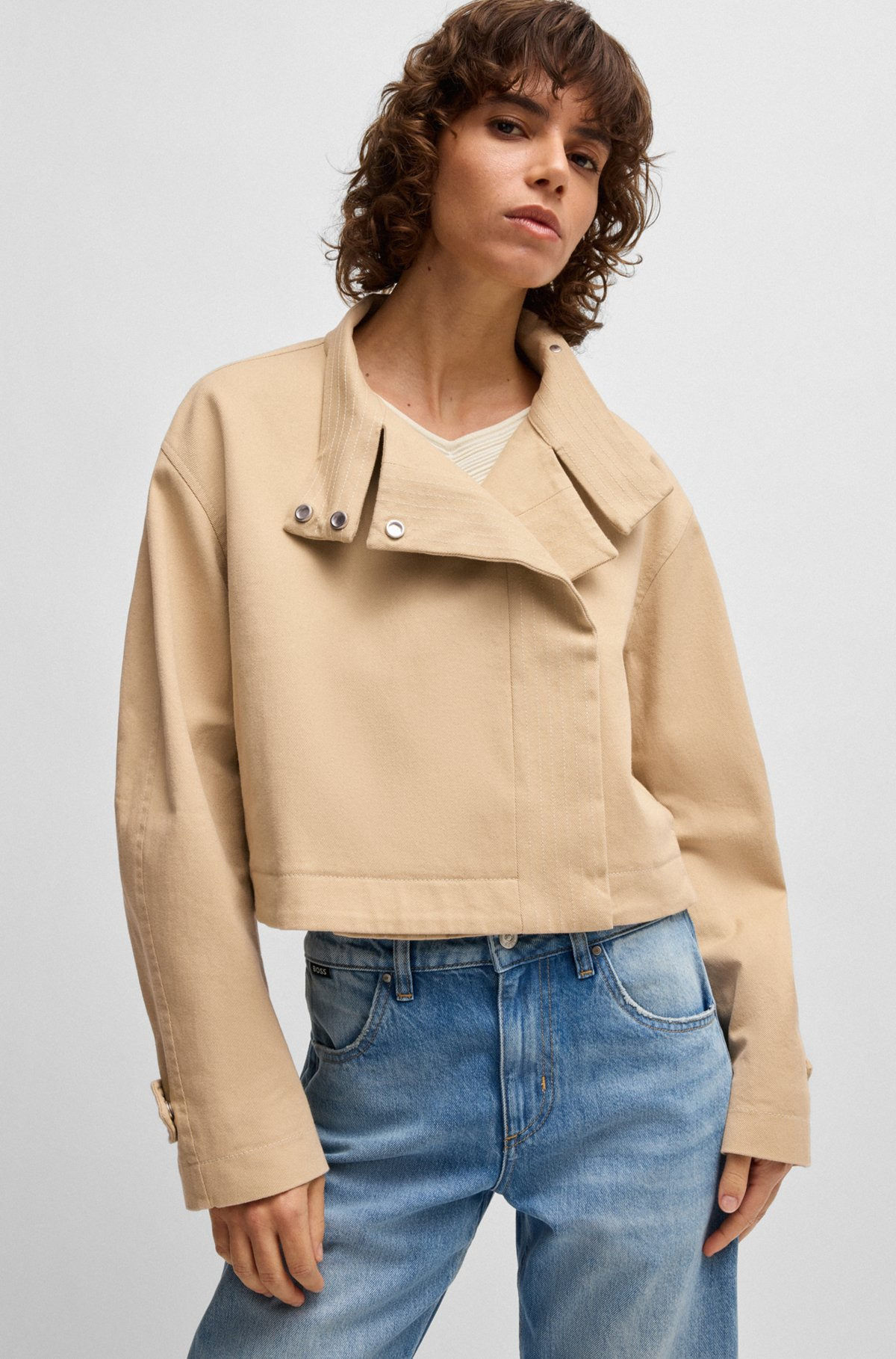 STAND-COLLAR BLAZER IN STRETCH-COTTON TWILL - 6