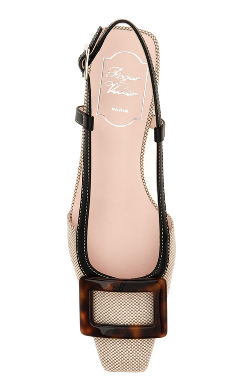 Roger Vivier Belle Vivier Leather-Trim Slingback Pumps black/white outlook