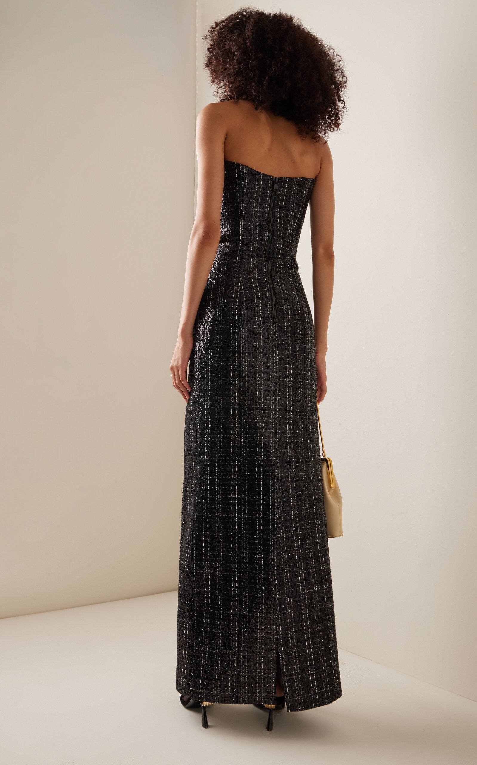 Glittered Tweed Bustier Maxi Dress black - 4