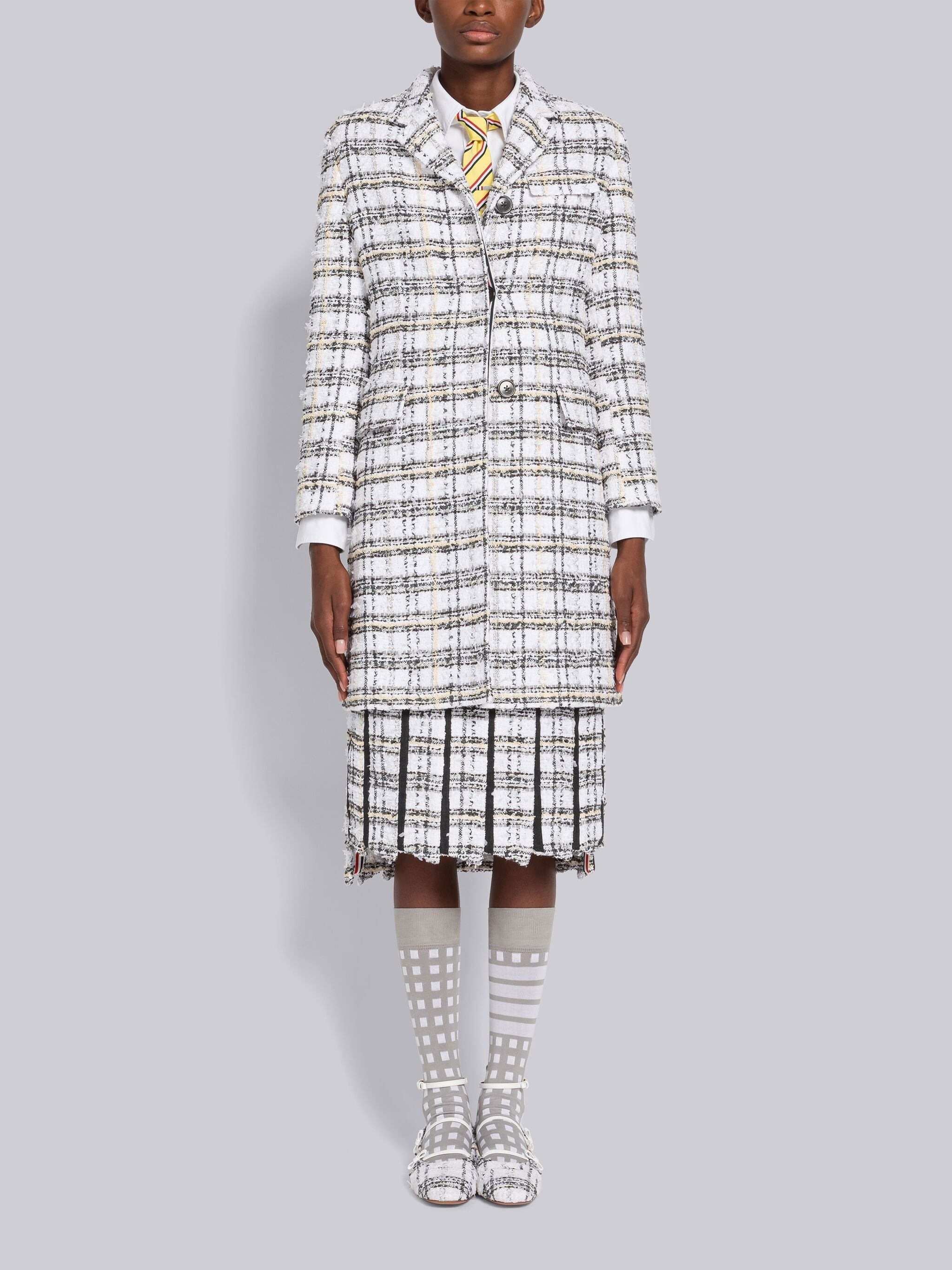 Plaid Ribbon Tweed High Armhole Chesterfield Coat - 1