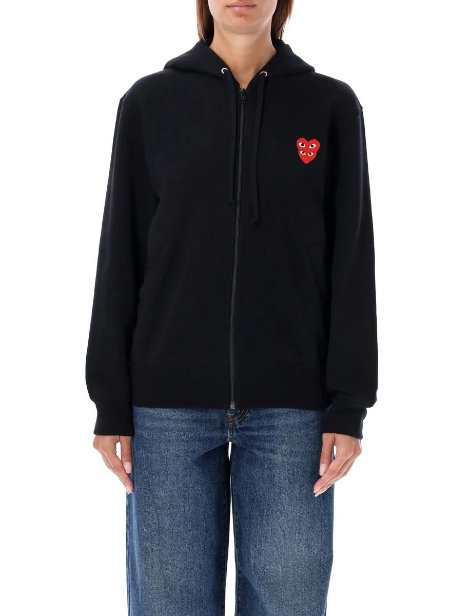 Comme Des Garçons Play Zipped Hoodie With Double Heart Patch - 1
