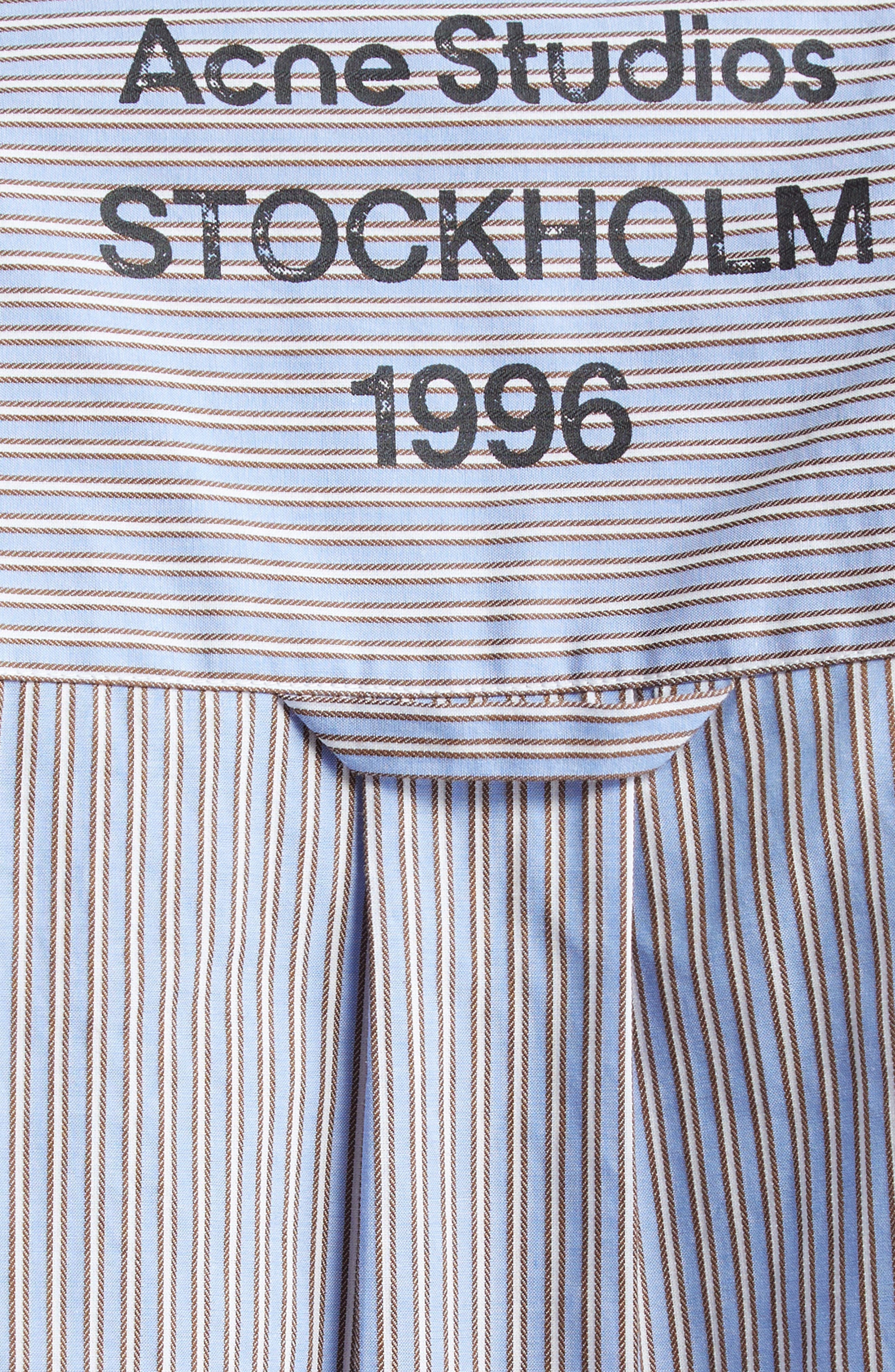 Acne Studios Satai Stripe Crop Cotton Button-Up Shirt in Sky Blue/Coffee Brown at Nordstrom - 7