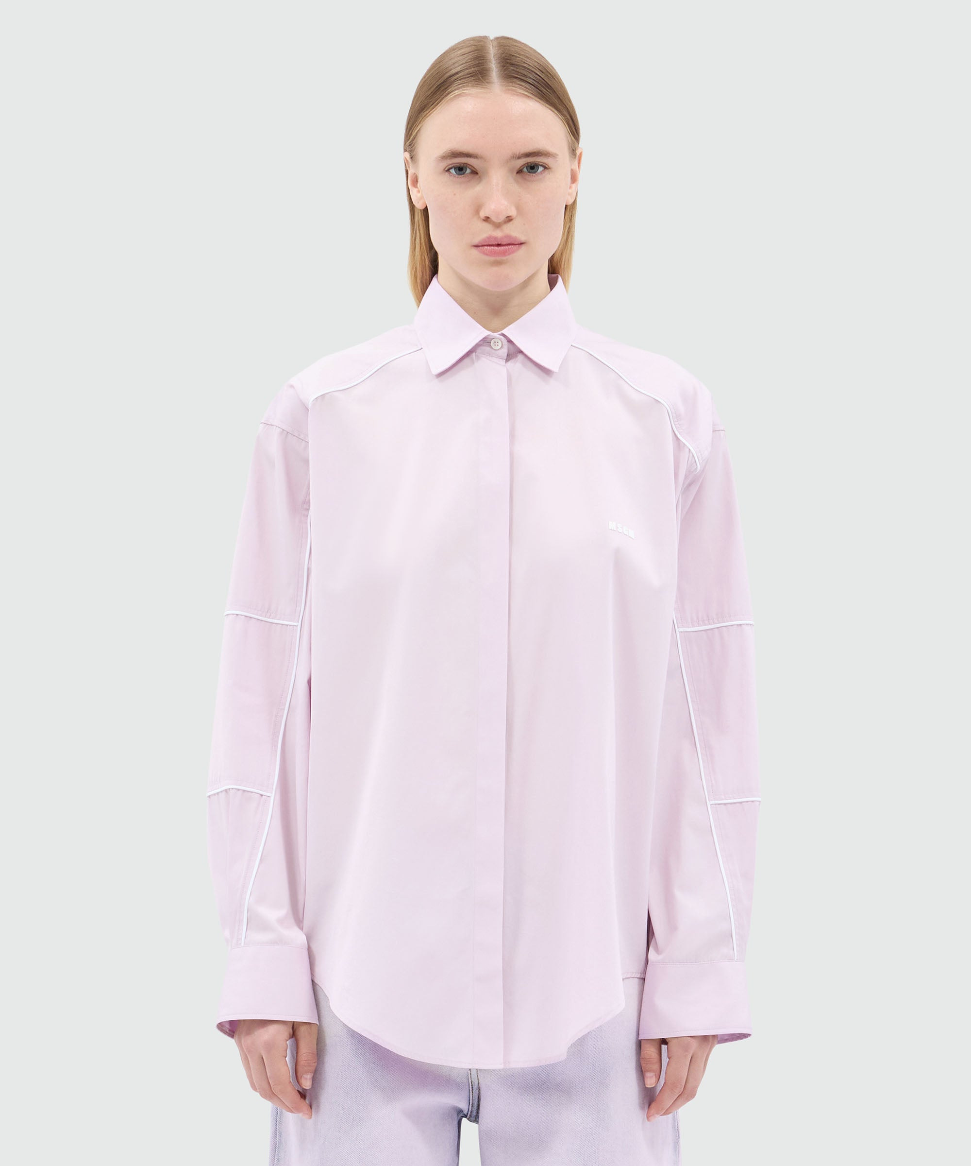 Pink poplin shirt with contrasting piping - 2