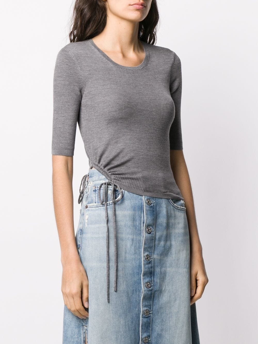 ribbed ruched-side top - 3