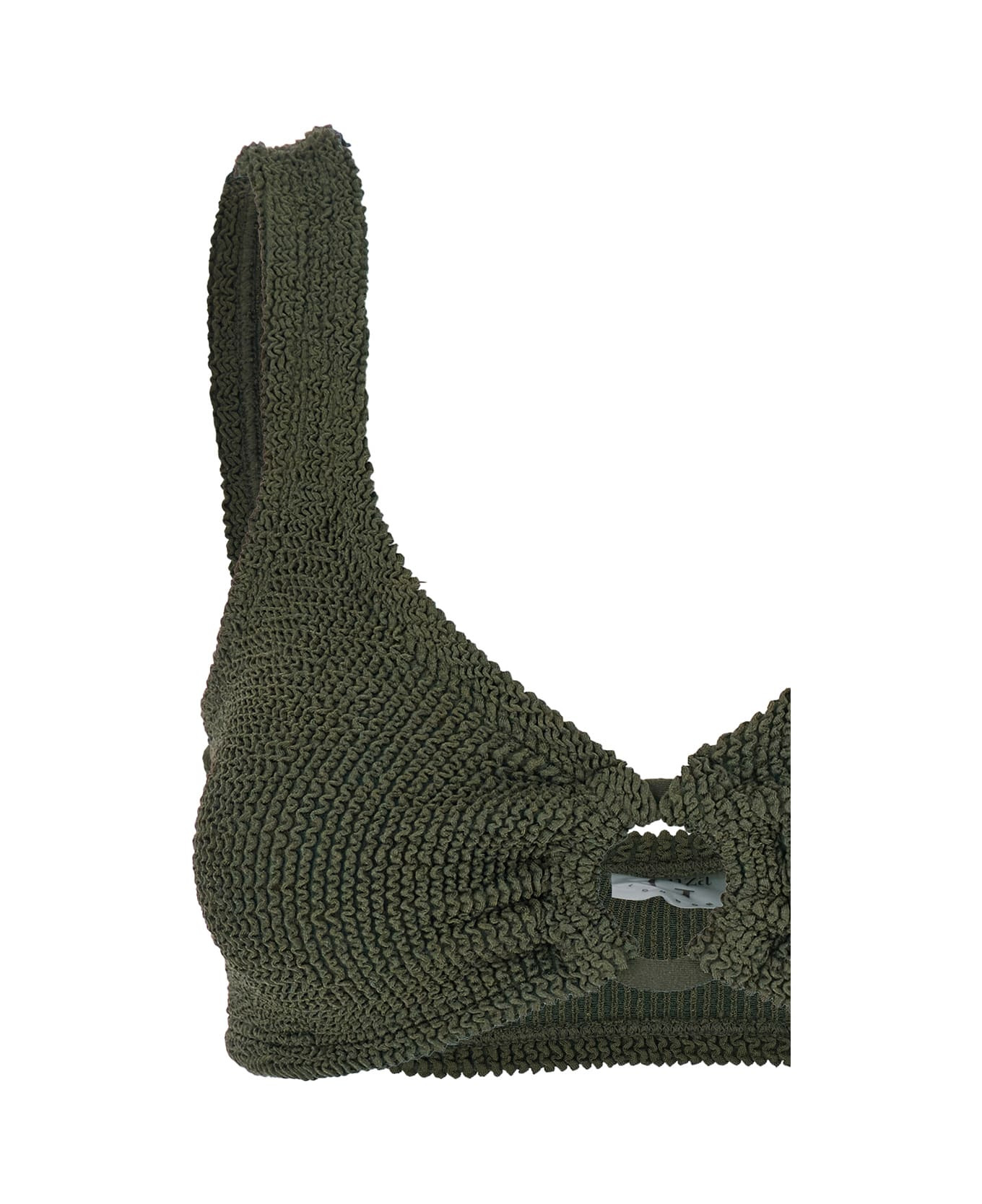 'julia' Green Bikini With Chunky Fixed Straps And Cut-out With Ring In Tech Fabric Stretch Woman - 3