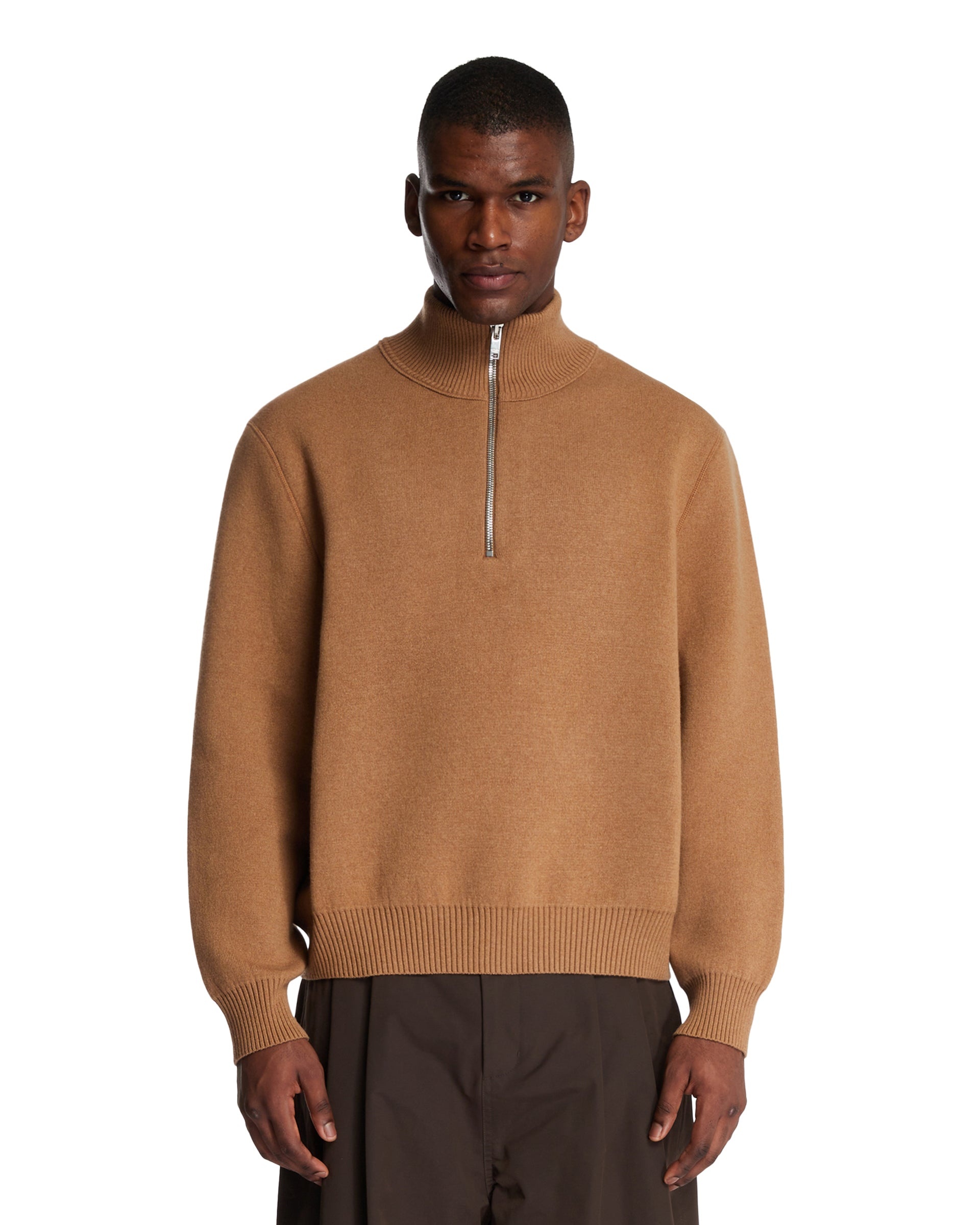 Brown Zip Cashmere Sweater - 1
