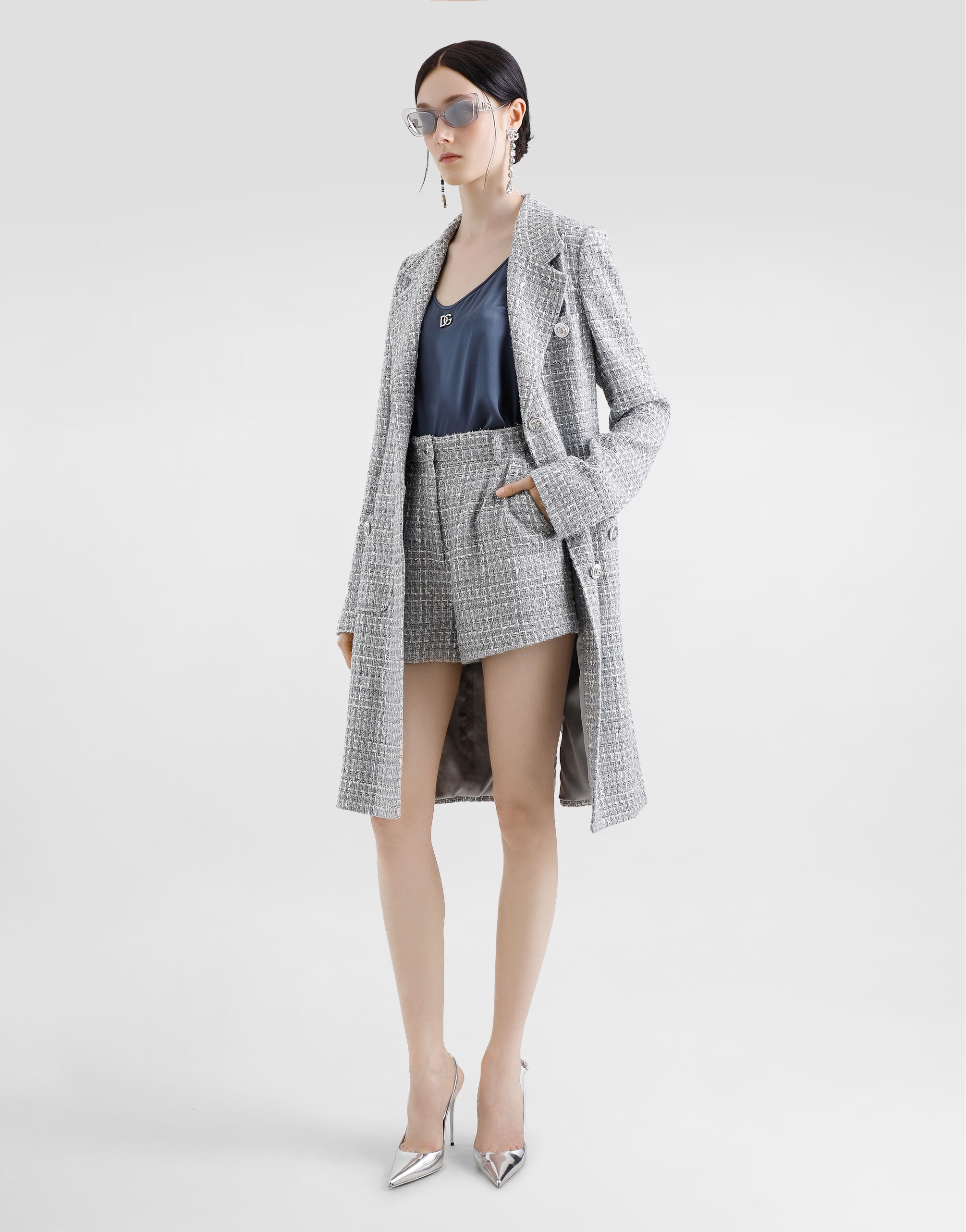 Single-breasted lamé tweed bouclé coat - 2