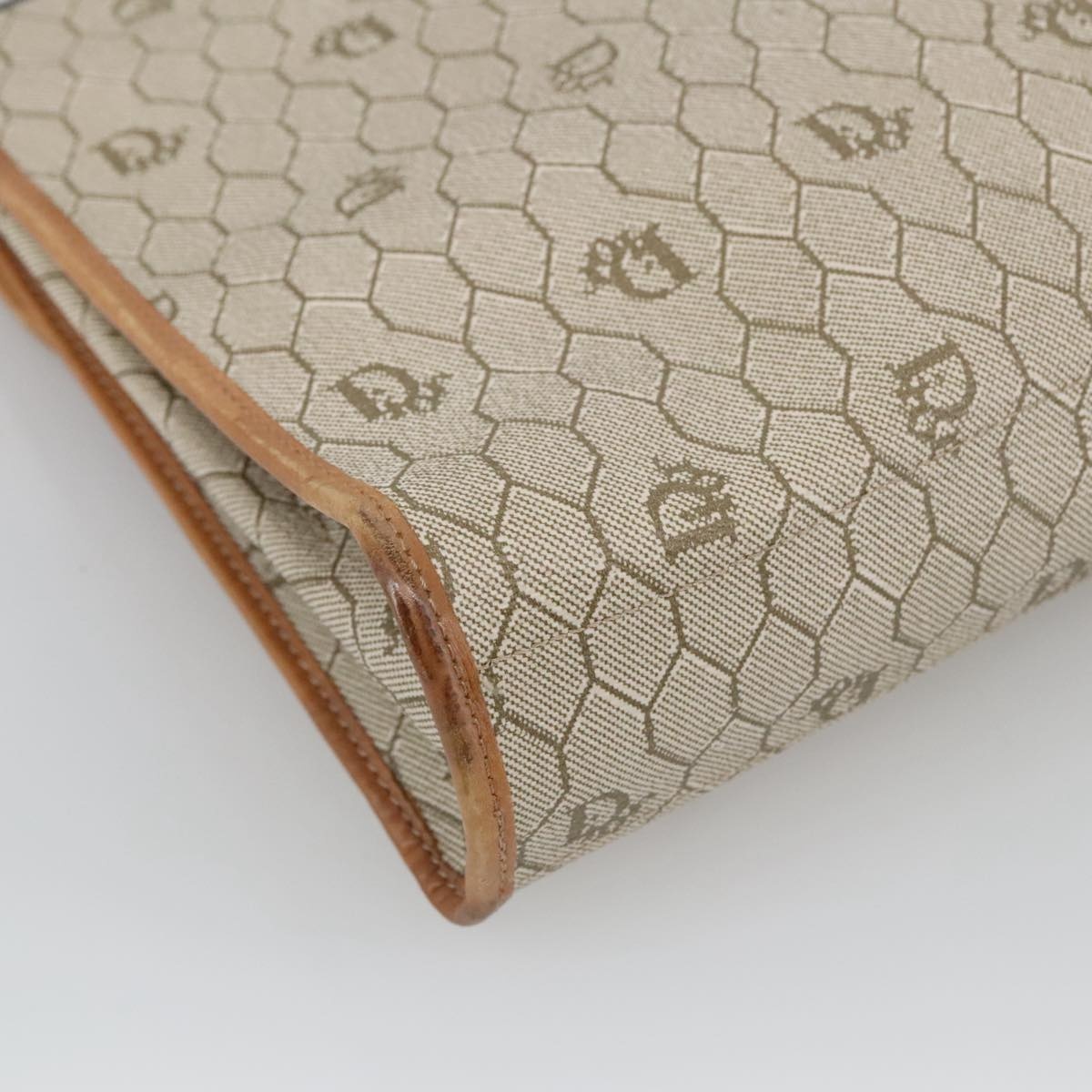 DIOR Honeycomb Canvas Hand Bag Leather Beige Gold - 15