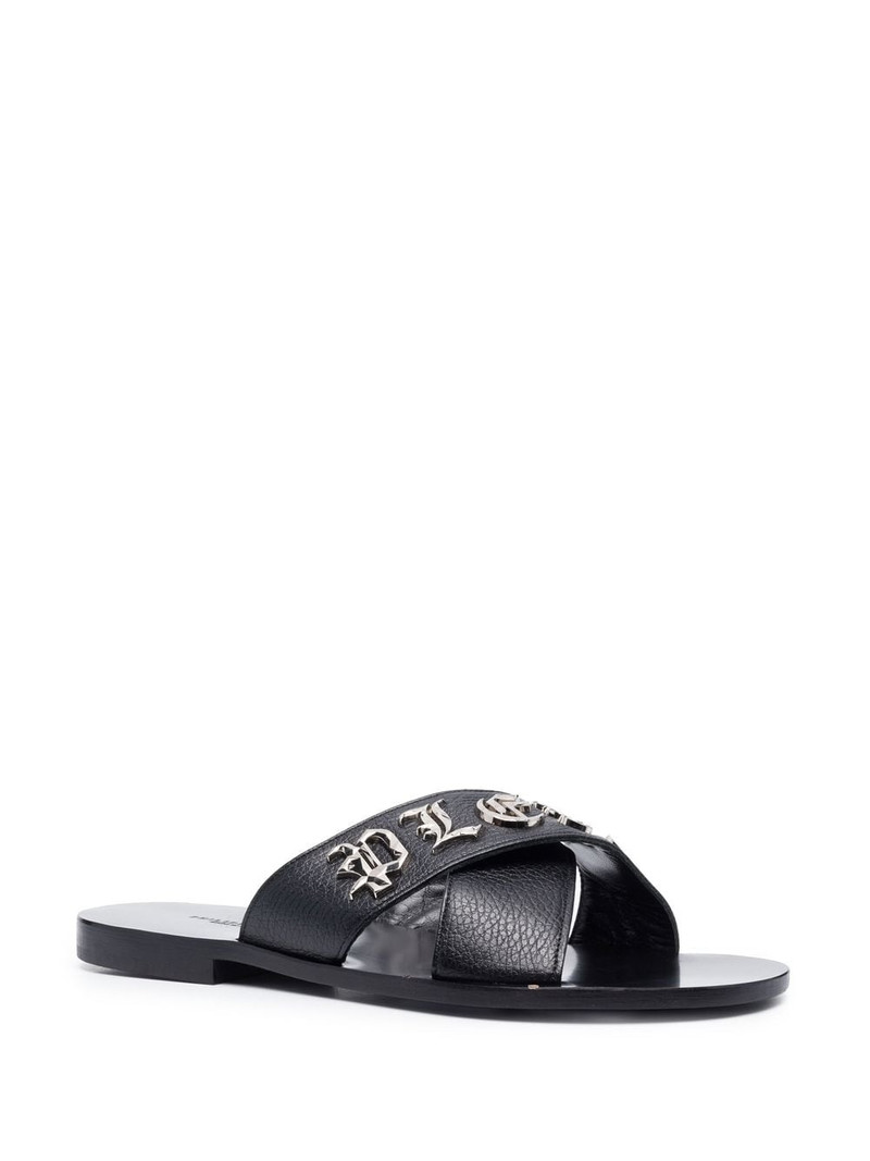 PHILIPP PLEIN cross-strap leather slides outlook