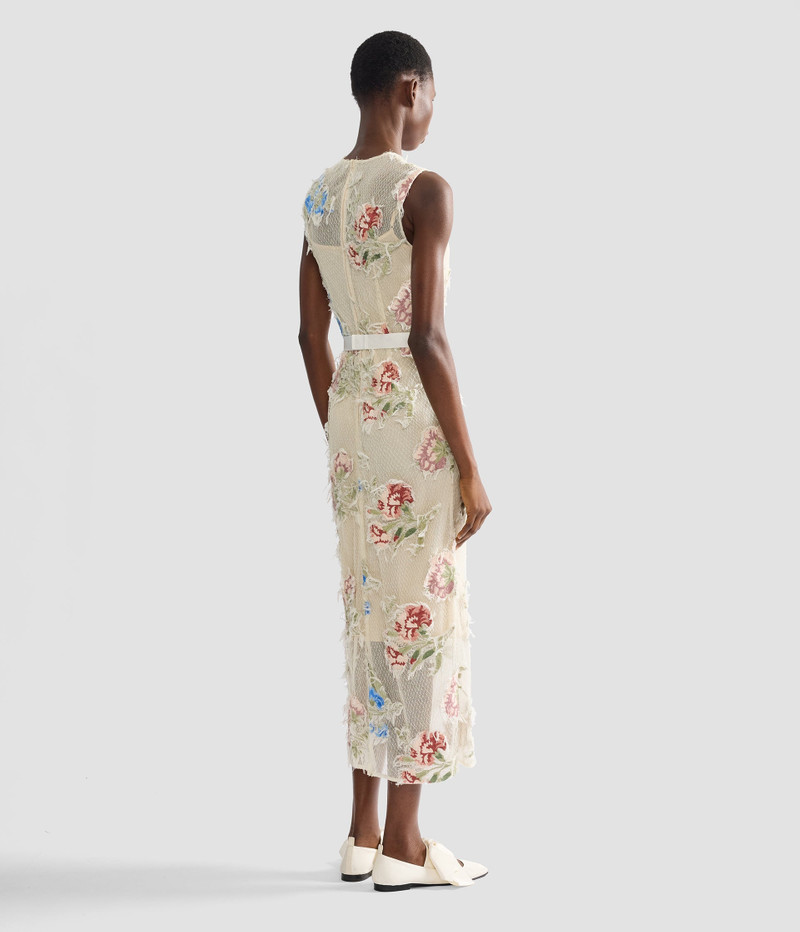 EMBROIDERED SHREDDED MESH PENCIL MIDI DRESS 3