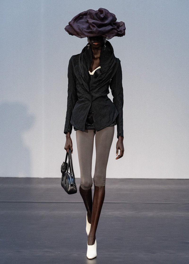 Shawl collar fitted blouse in black 4