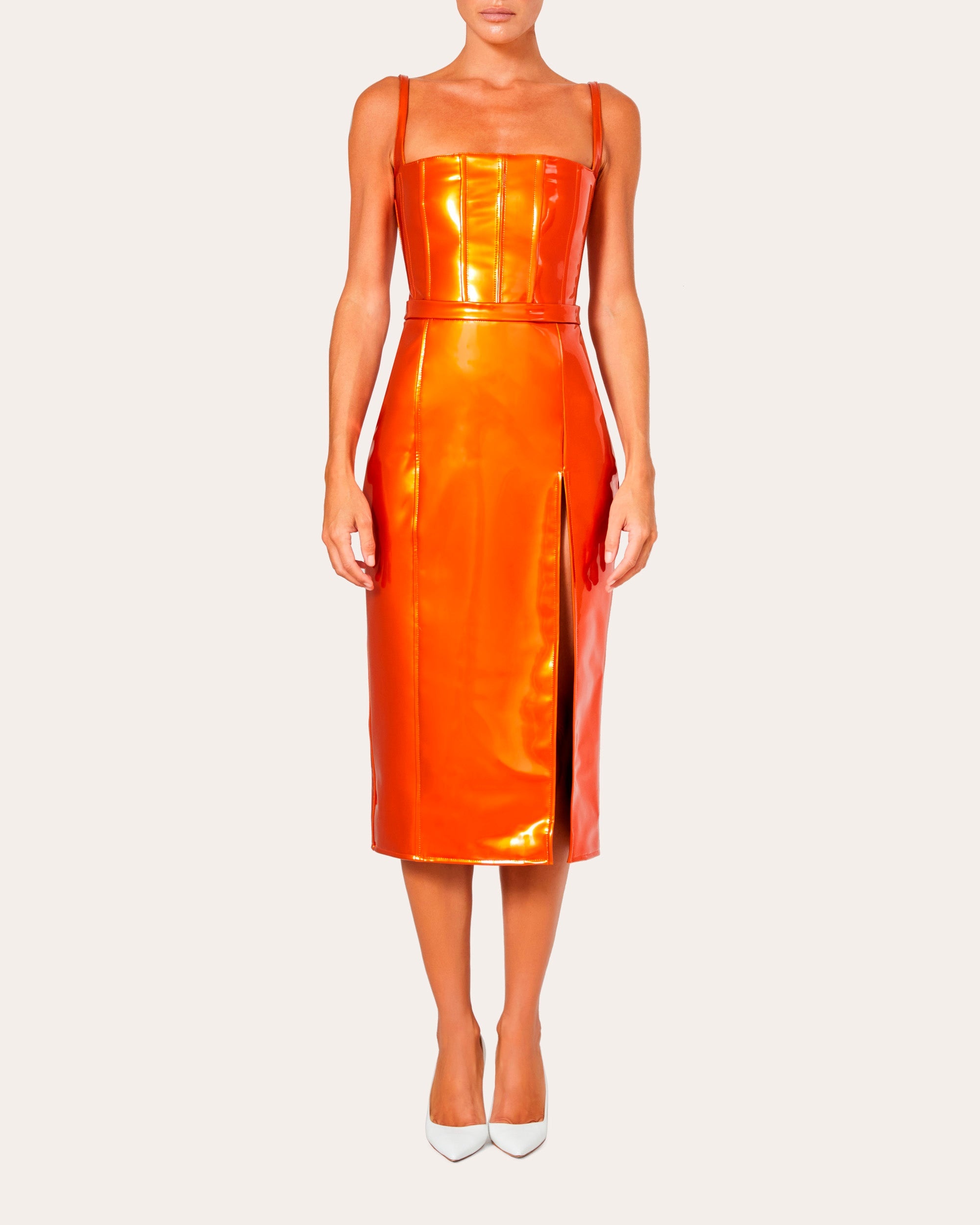 High-Waisted Patent-Vinyl Midi Skirt - 1