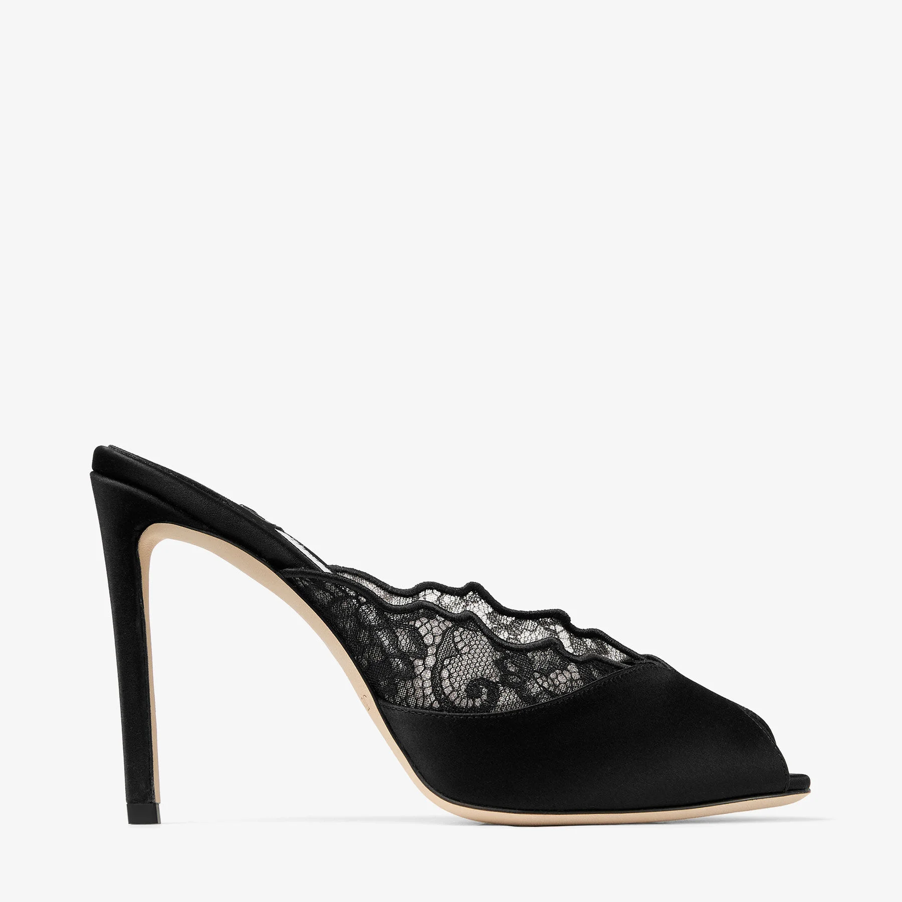 Brigitte Mule 100 Black Jimmy Choo Lace and Satin Mules - 1