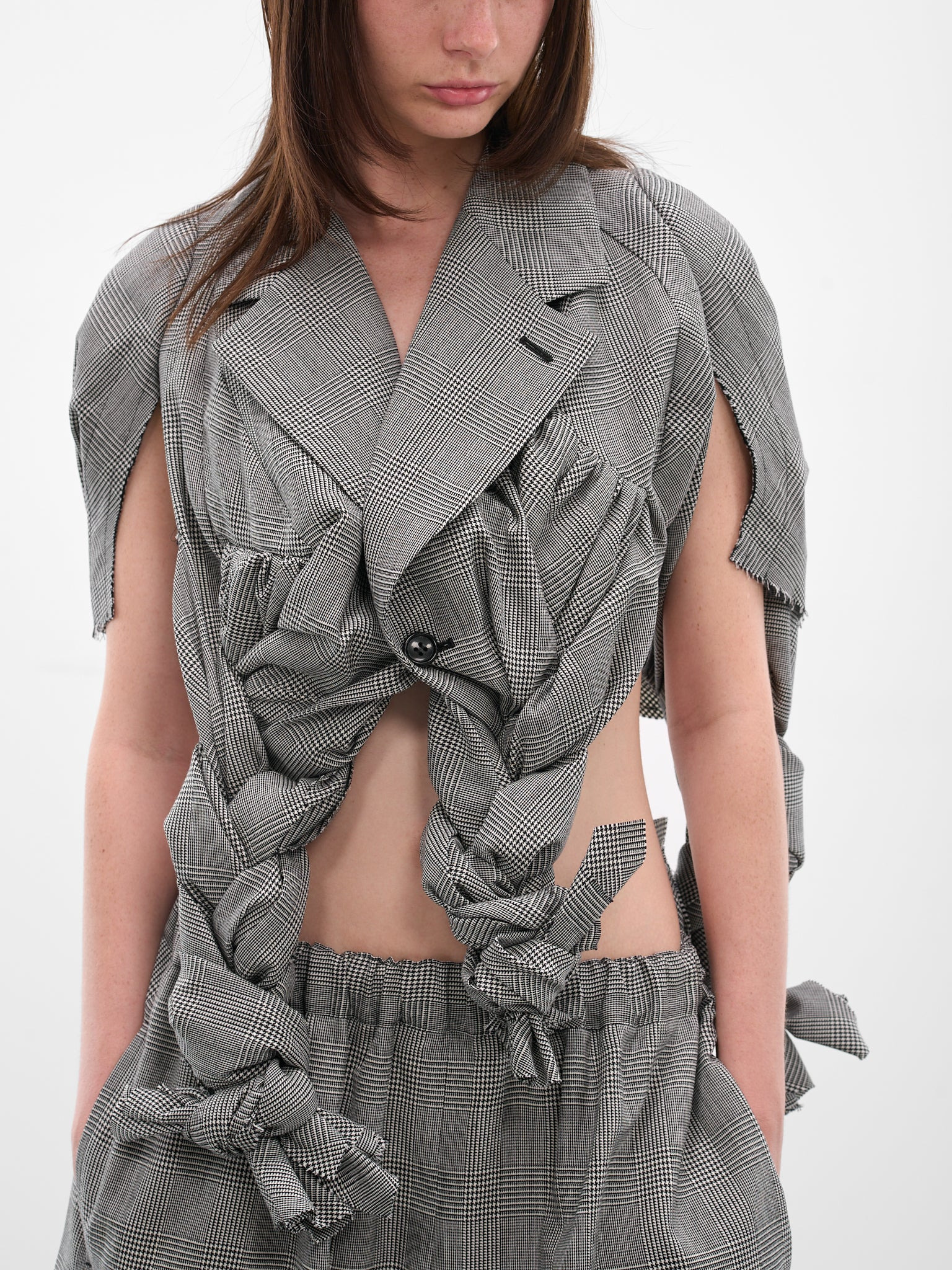Gray Check Sculptural Braiding Blazer - 5