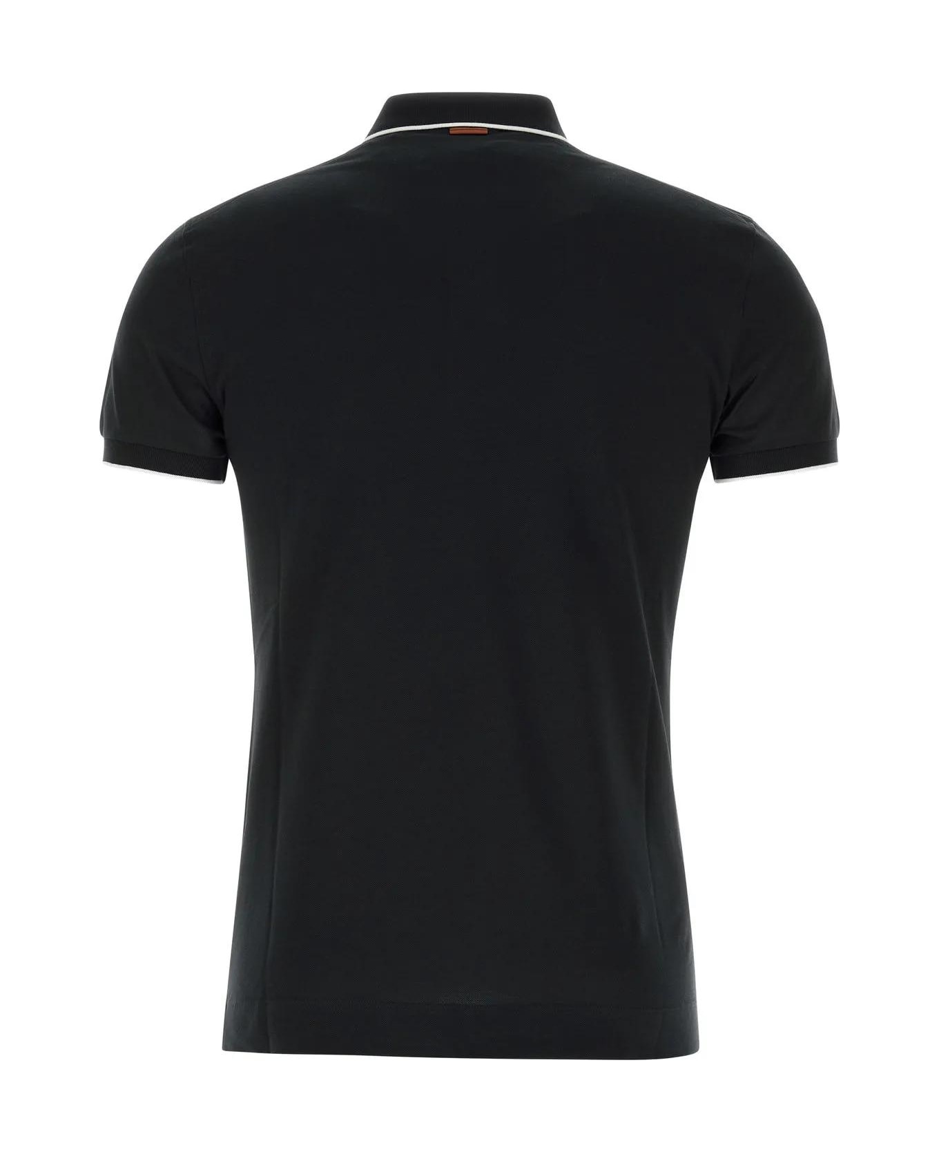 Black Stretch Piquet Polo Shirt - 2