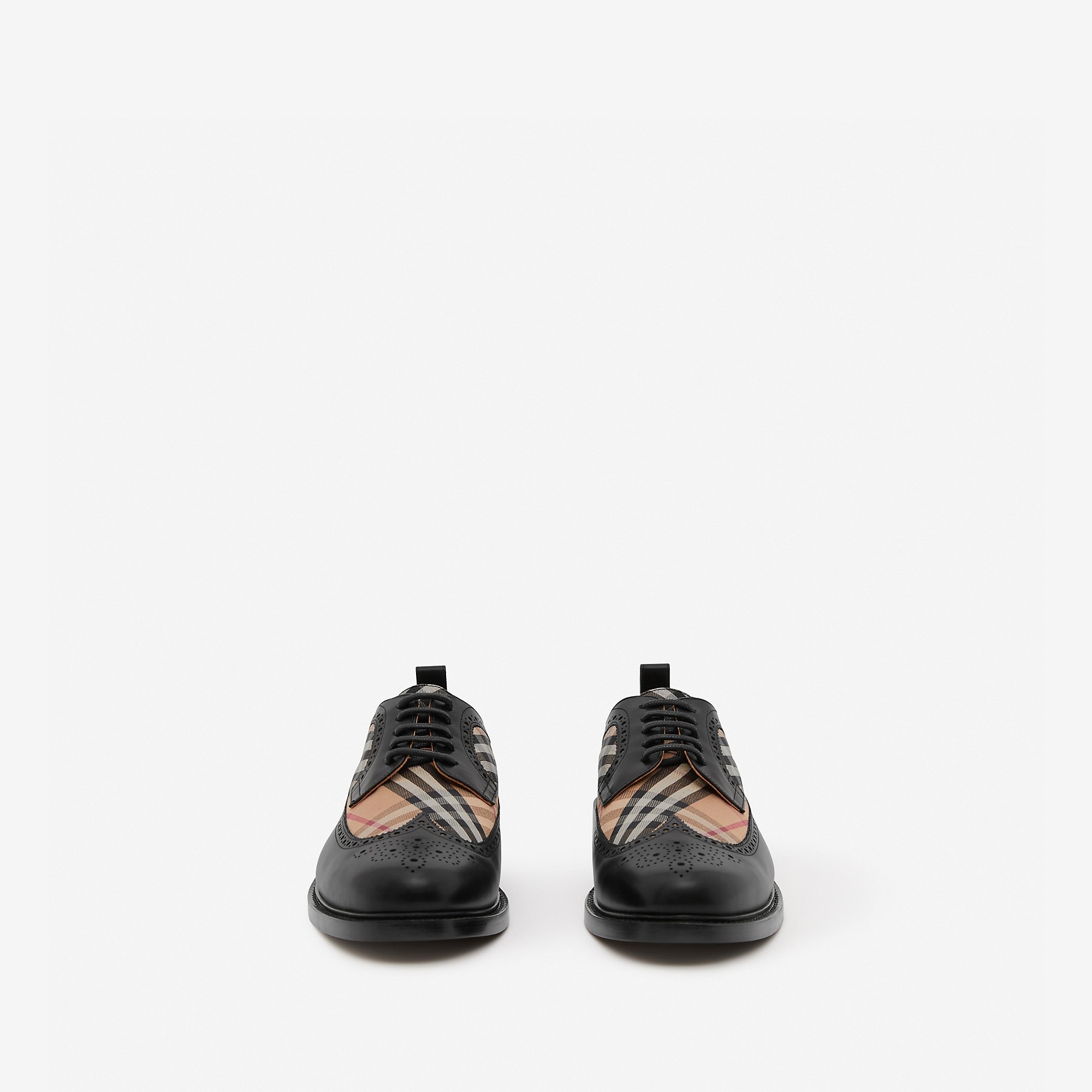 Vintage Check Panel Leather Derby Shoes - 2