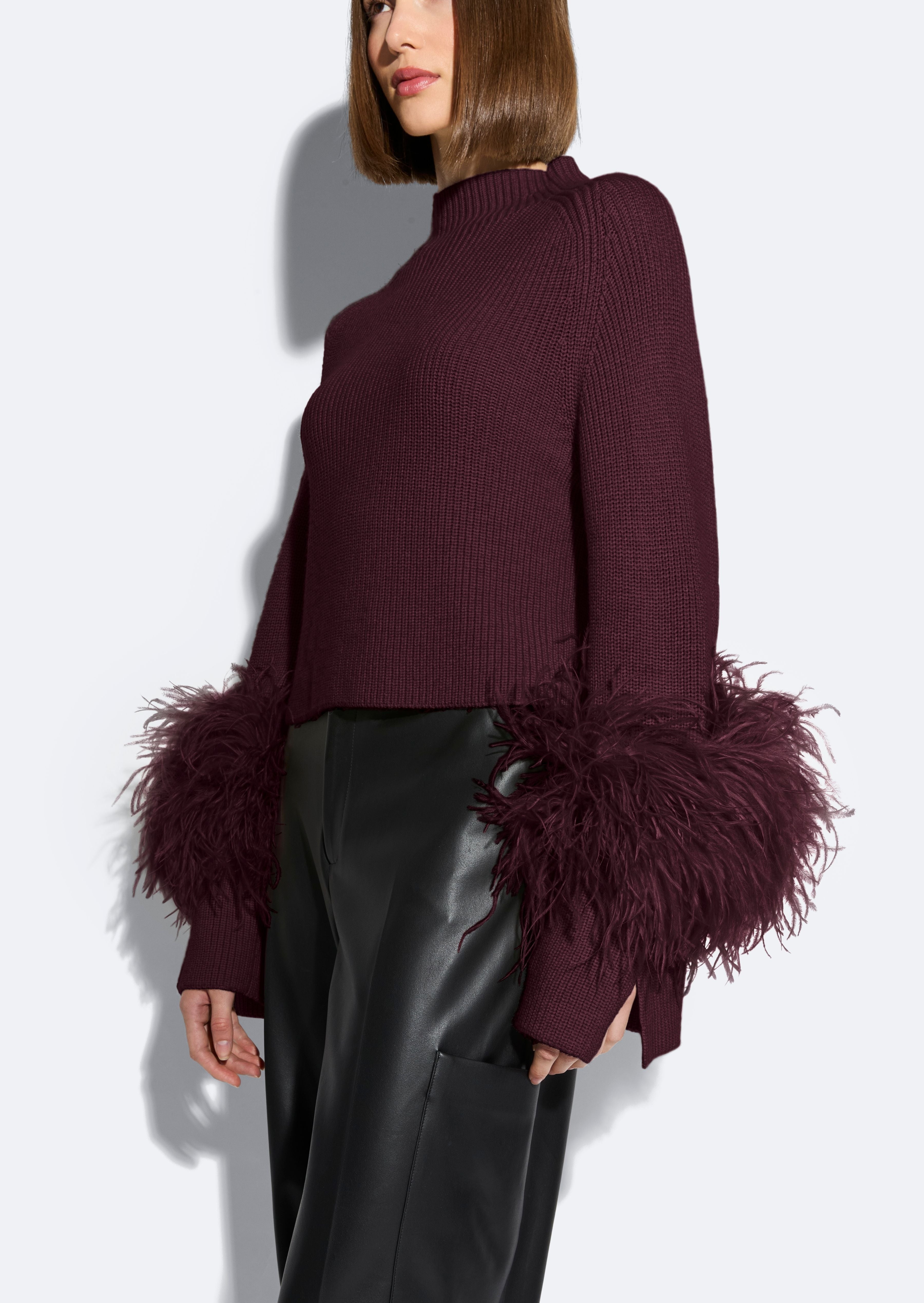 Merino Mock Neck Sweater With Feathers - 4