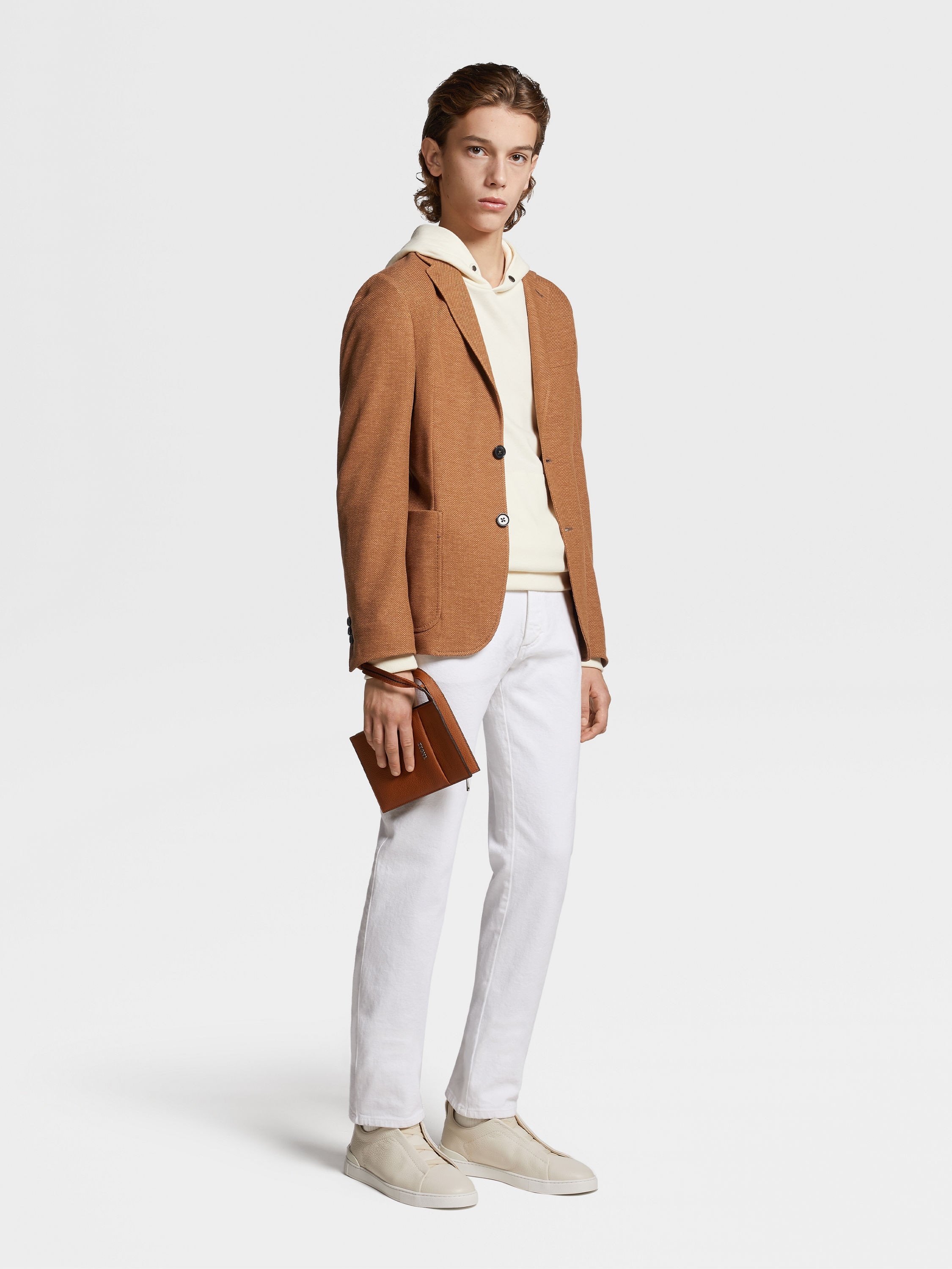 WHITE RINSE-WASHED COTTON ROCCIA JEANS - 6
