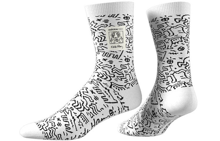 adidas neo x Crossover Graffiti Pattern Casual Socks Unisex One Pair White HC7209 - 5