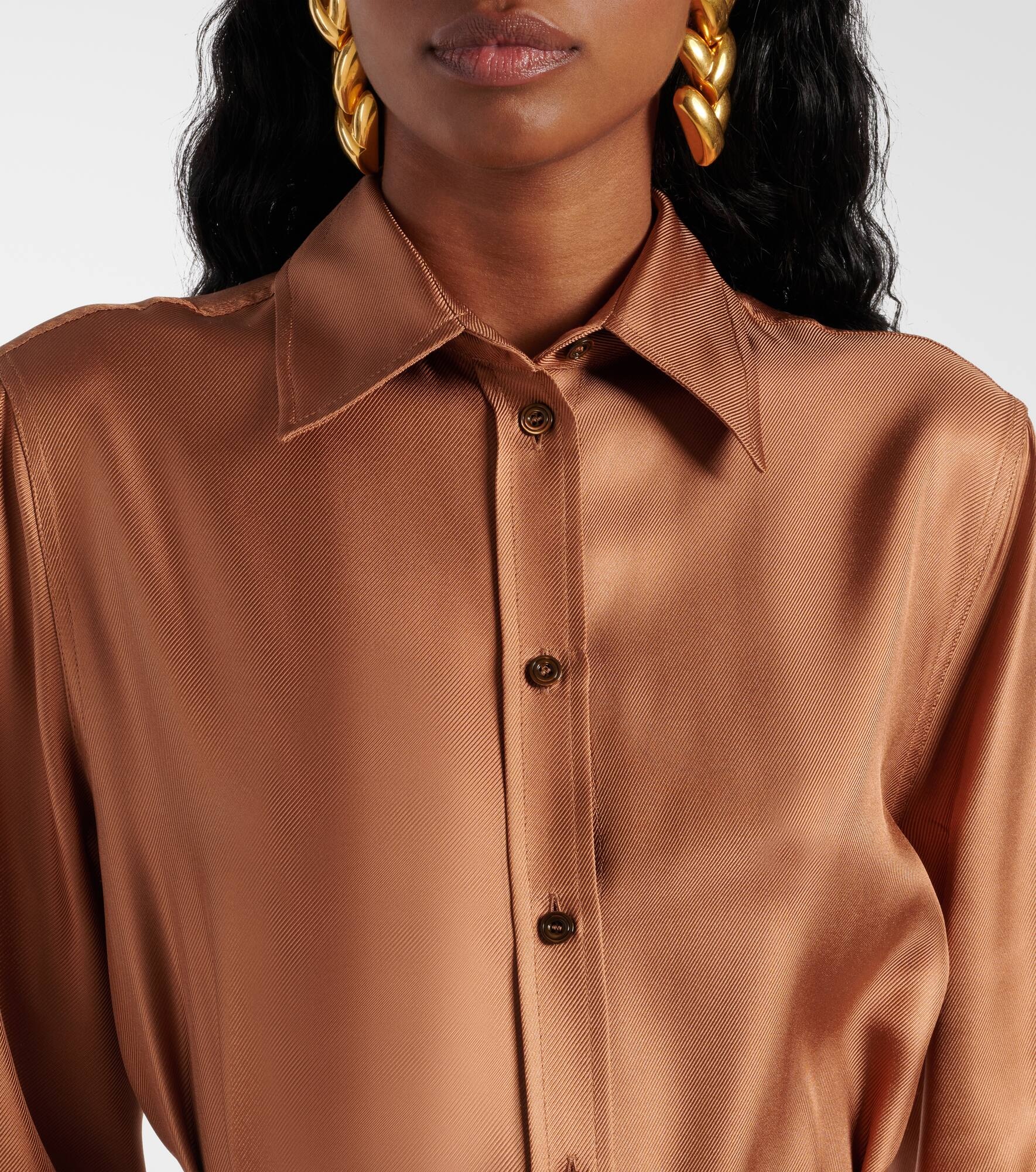 Belted silk twill shirt dress - 4