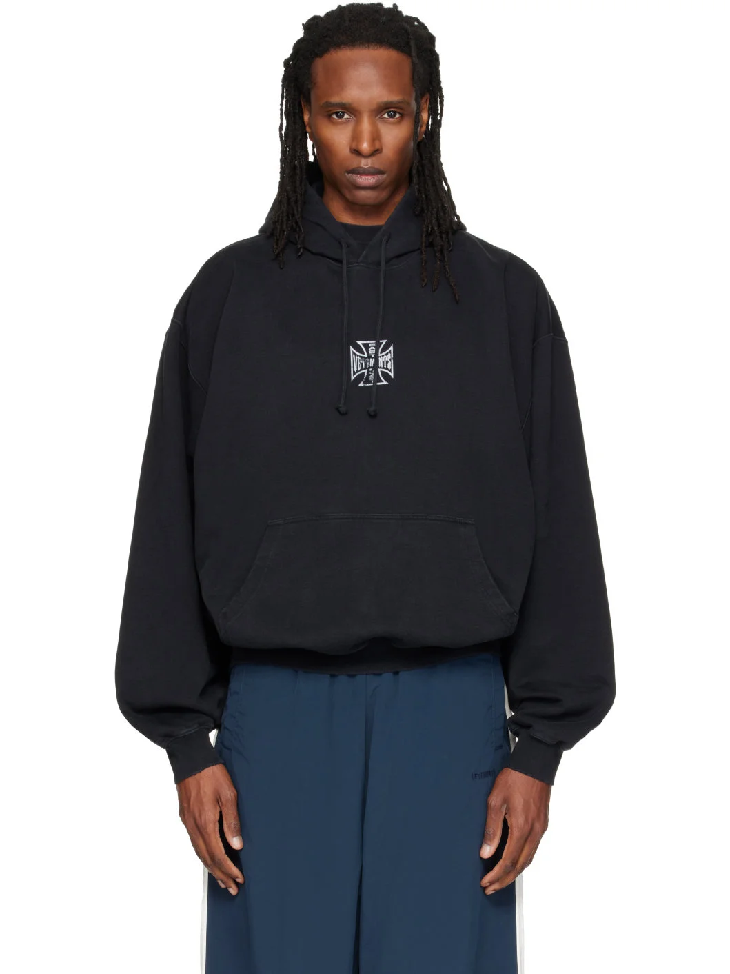 Black Biker Cross Logo Oversized Hoodie - 1