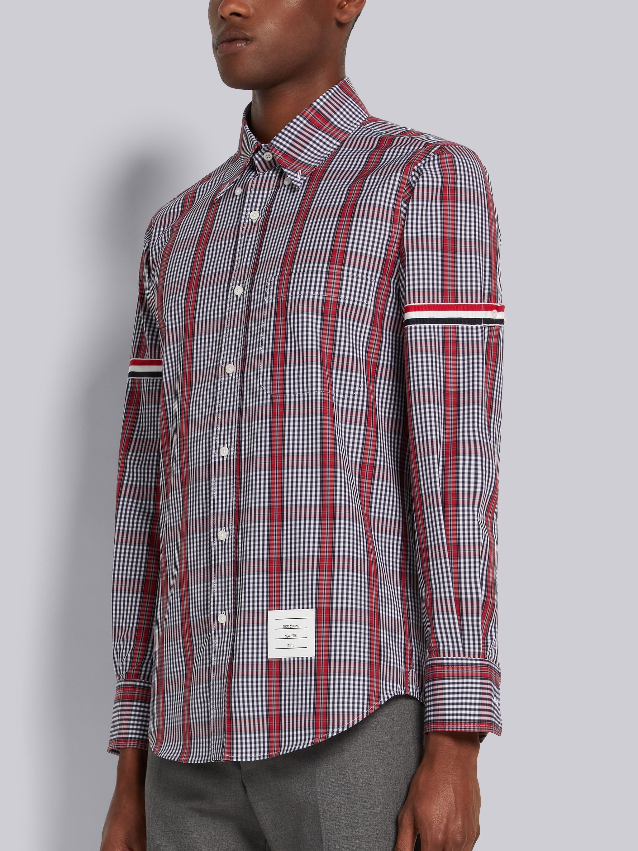 Multicolor Small Grid Windowpane Check Poplin Grosgrain Armband Straight Fit Shirt - 2