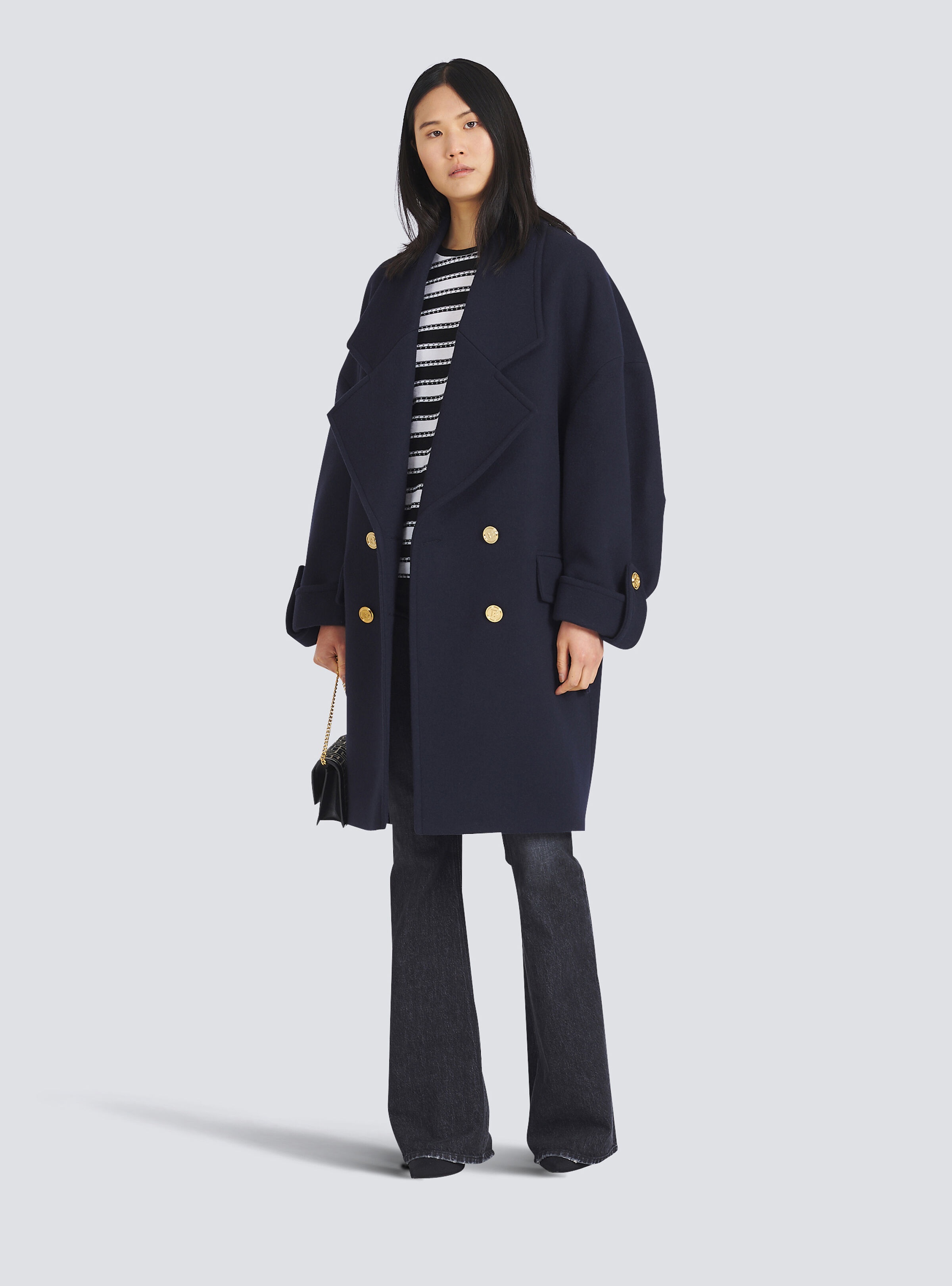 Wool and cashmere pea coat with double-breasted gold-tone buttoned fastening - 2