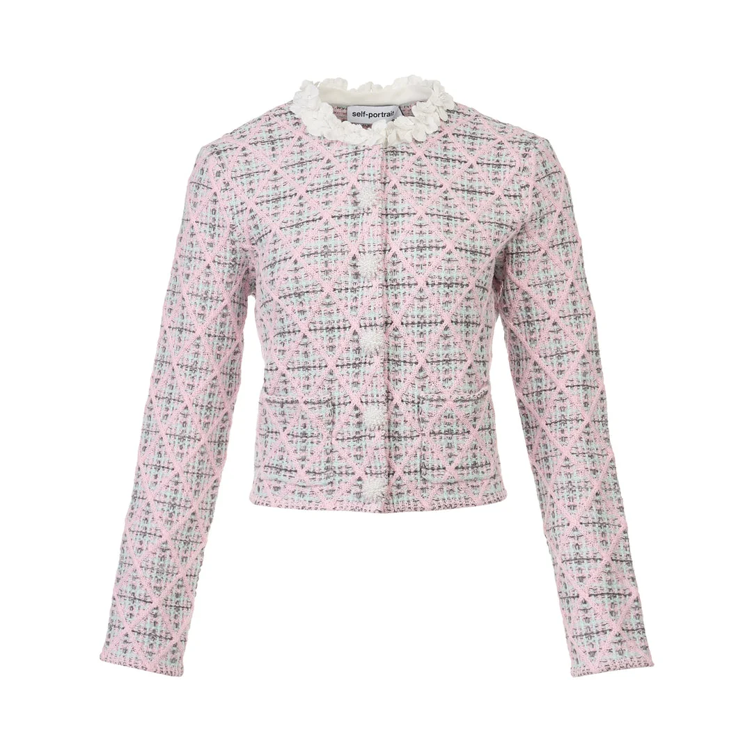Pink Check Knit Cardigan - 1