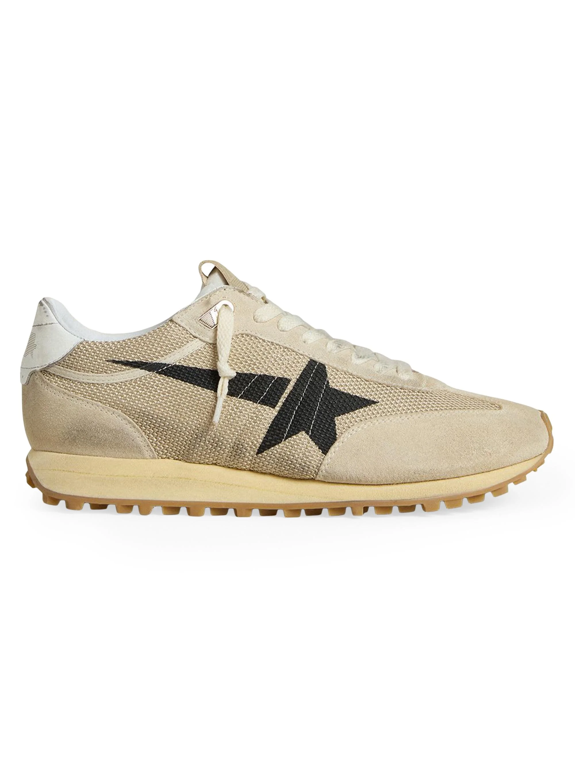 Men's Marathon Mesh & Suede Low-Top Running Sneakers - Beige Black - 1