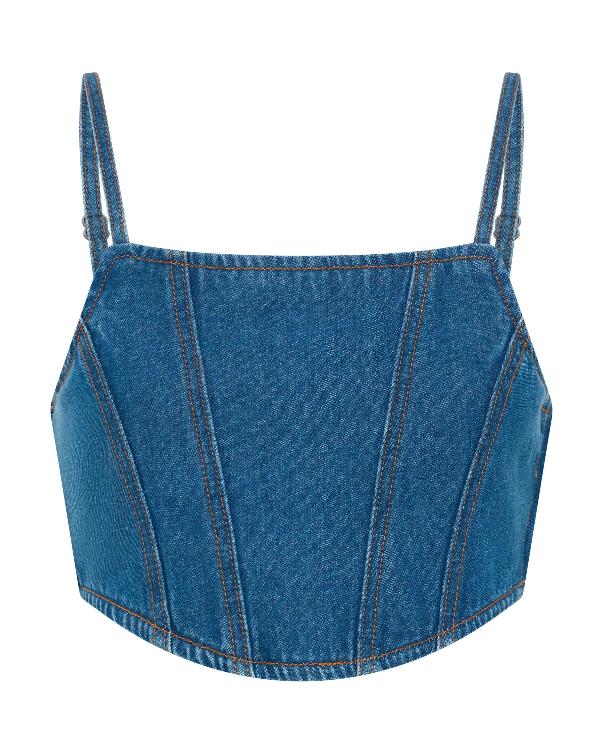 Honey Rider Bustier Crop Denim Top - Pacifica Blue - 1