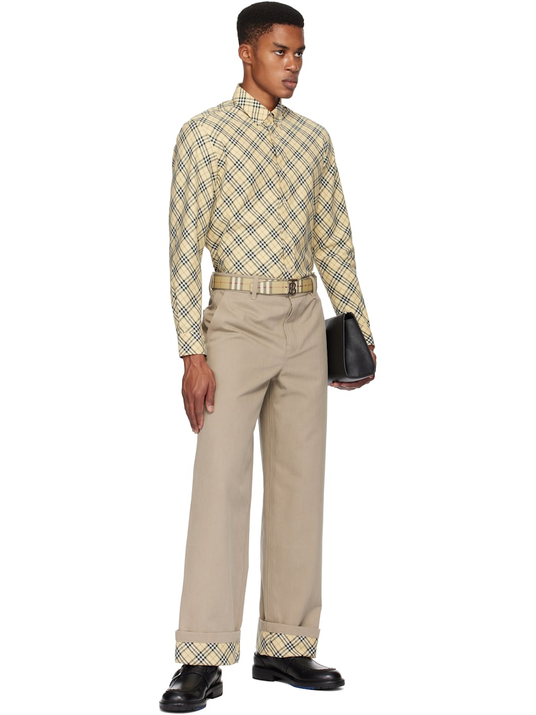 Beige Check Cotton Shirt - 5