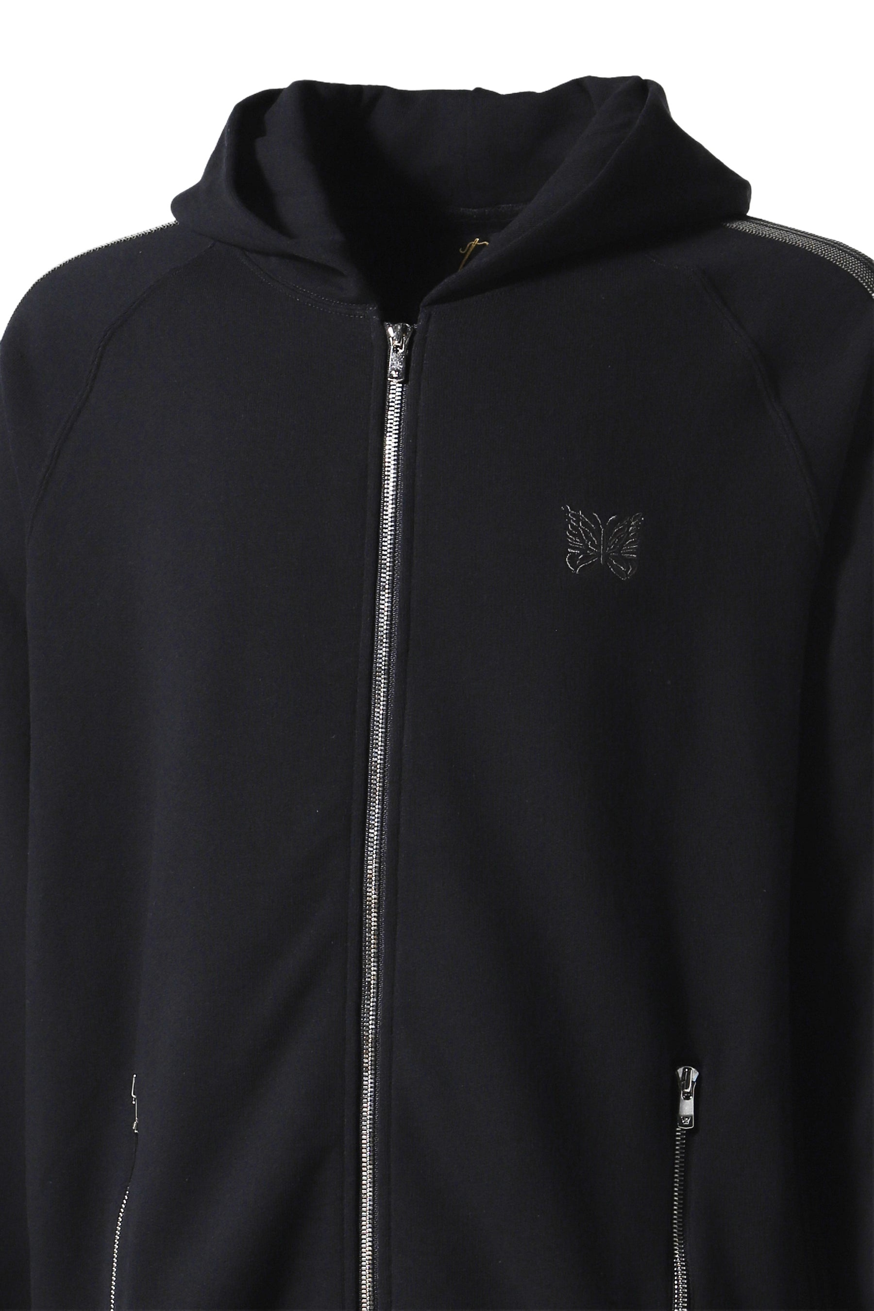 NEEDLES ZIPPED TRACK HOODY - COTTON JERSEY (EXCLUSIVE) / BLK