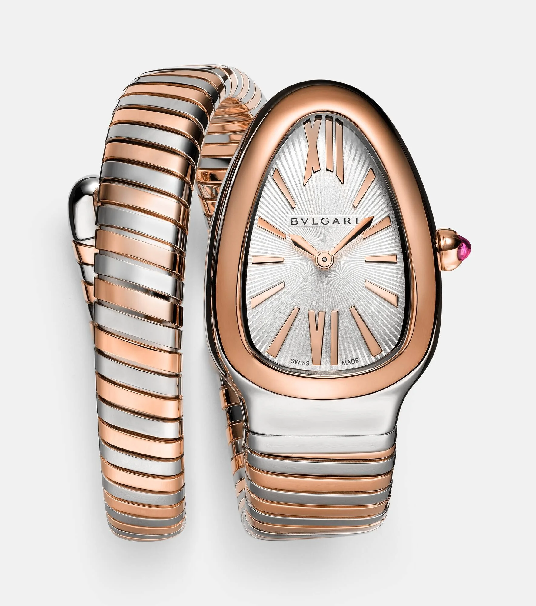 Serpenti Tubogas 35mm 18kt rose gold and stainless steel watch with rubellite - 1