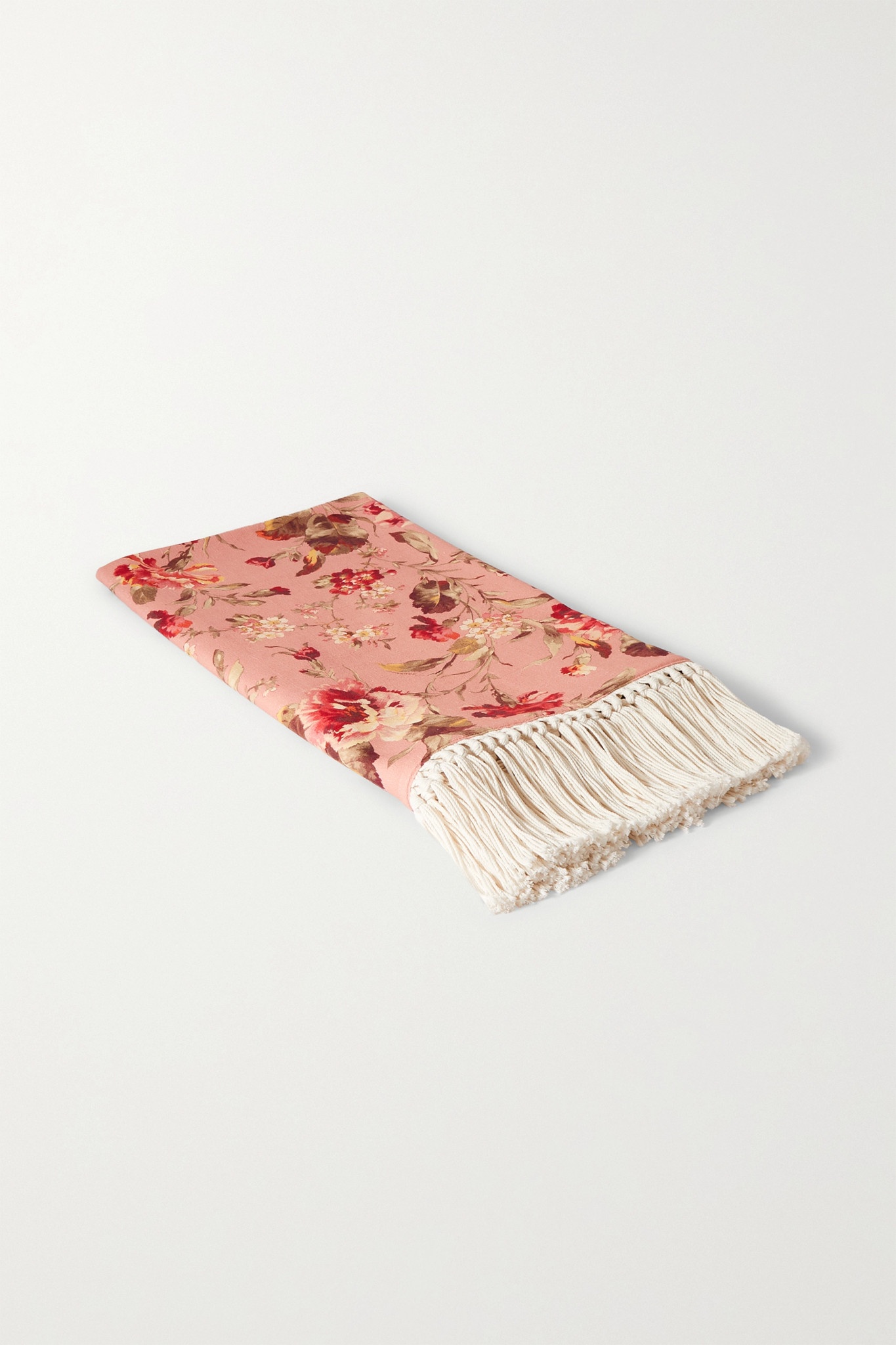 Tasseled floral-print slub cotton towel - 1