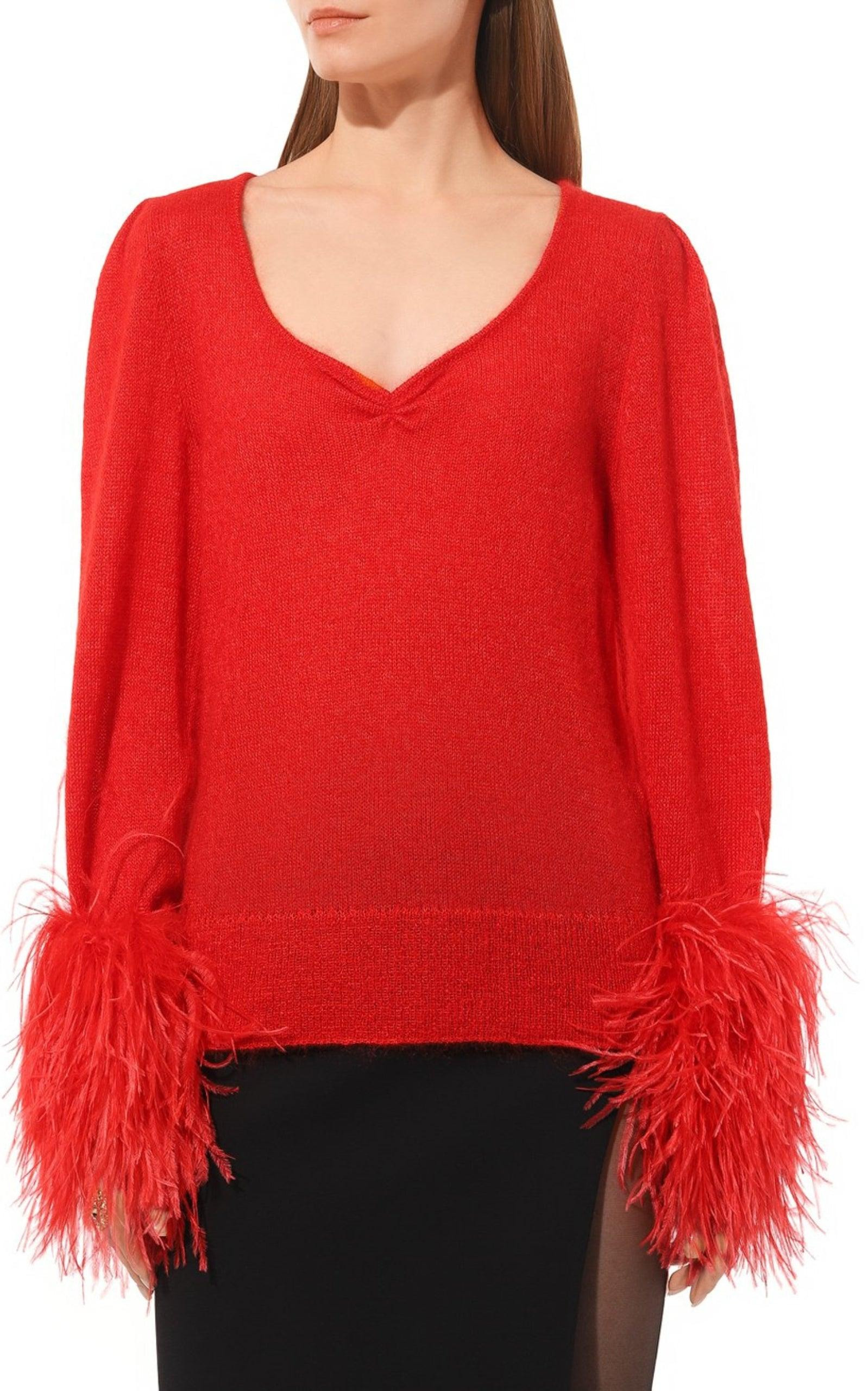Red Feather Cuff Mohair Sweater - 3