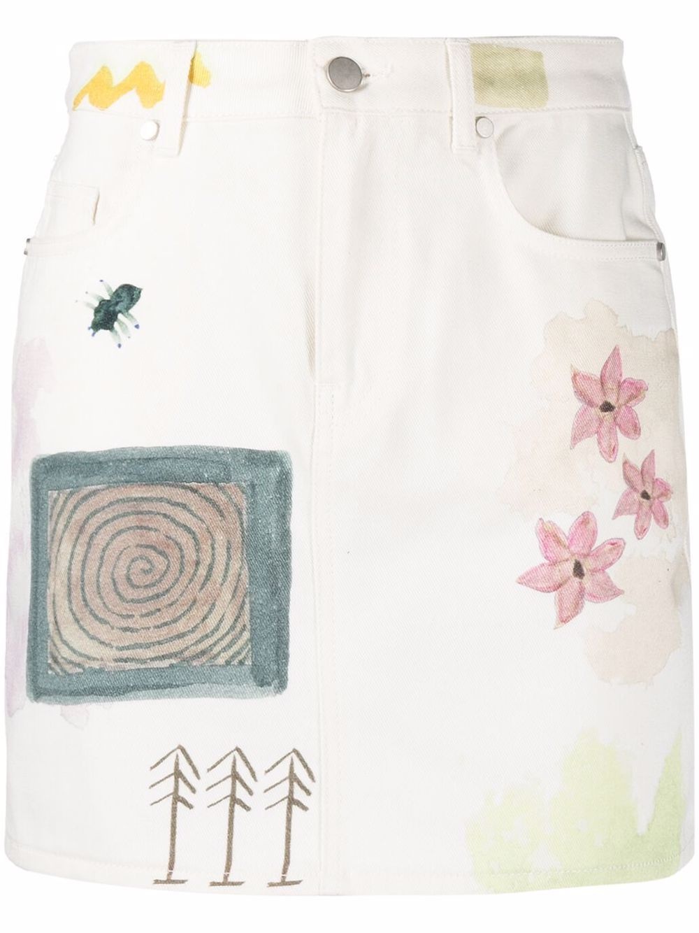 floral-print denim mini skirt - 1